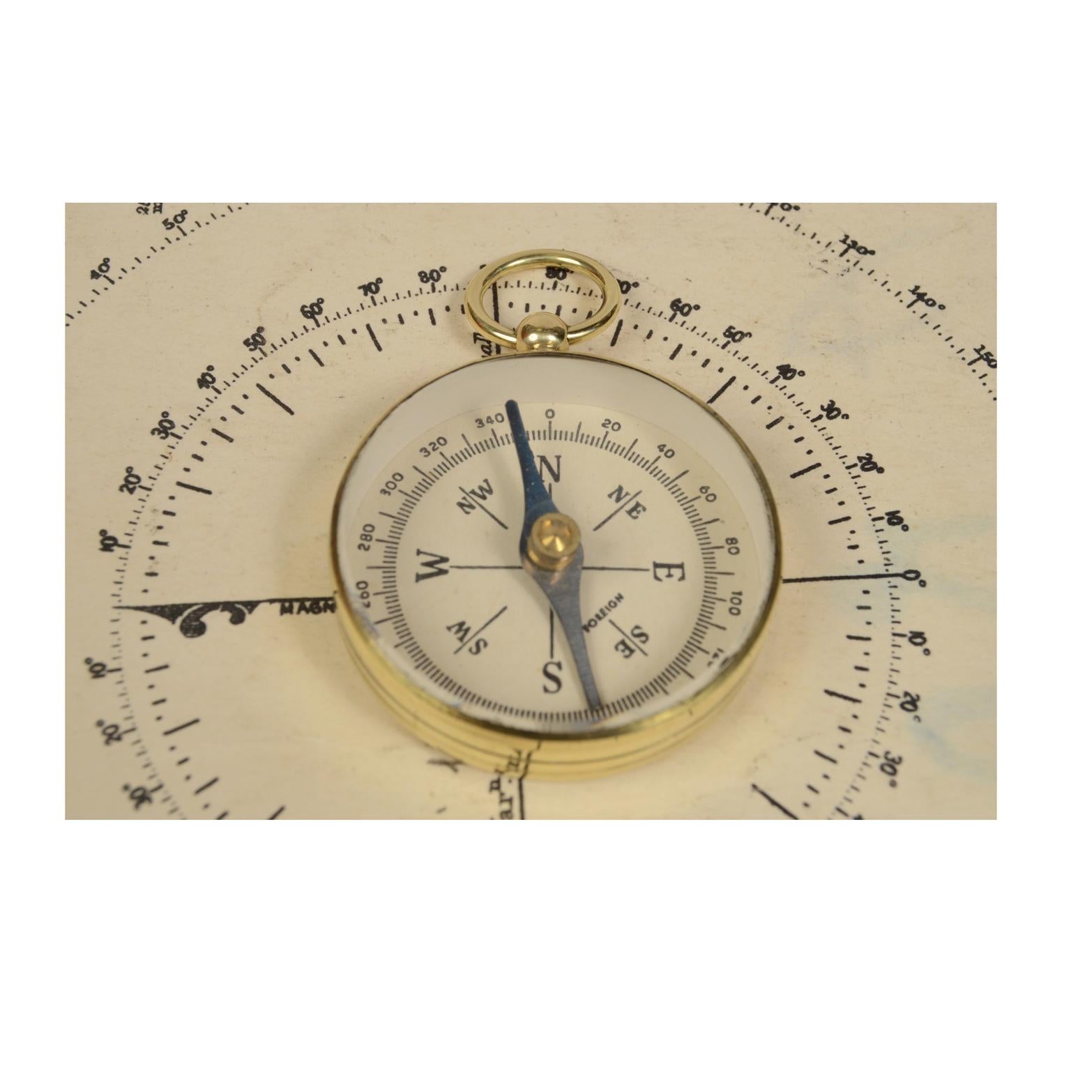 British 1930s Made in UK Small Brass Pocket Compass Antique Scientific instrument