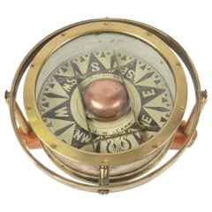 Brass Compass on Mahogany Board Made in UK at the End of the 1940s