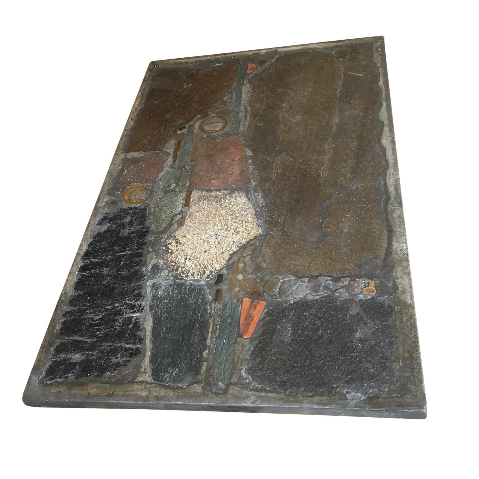 Brass, Concrete and Slate Coffee Table by Paul Kingma, Signed and Dated 1973 In Good Condition In London, GB