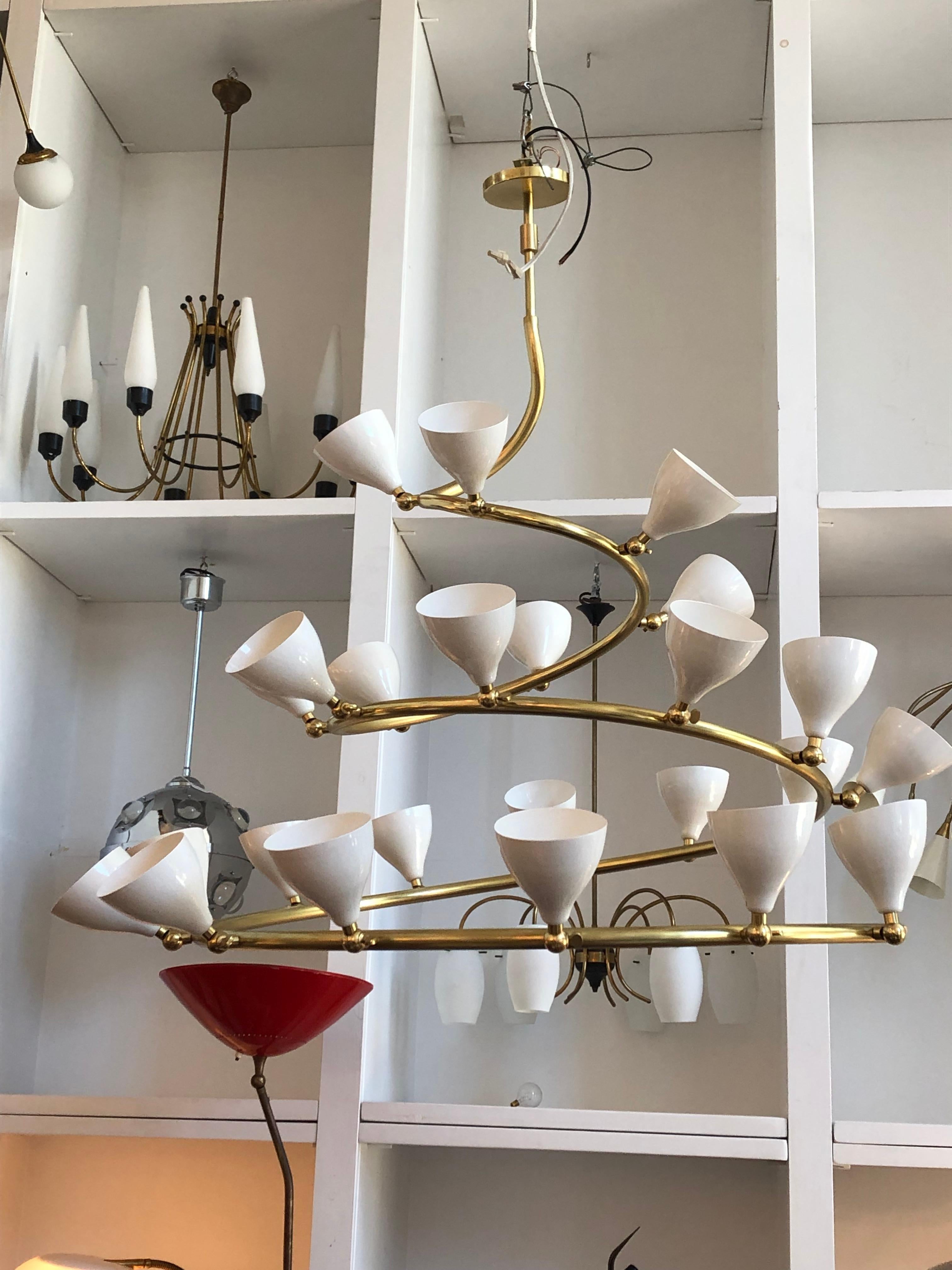 Brass Conical Spiral Chandelier by Le Lampade