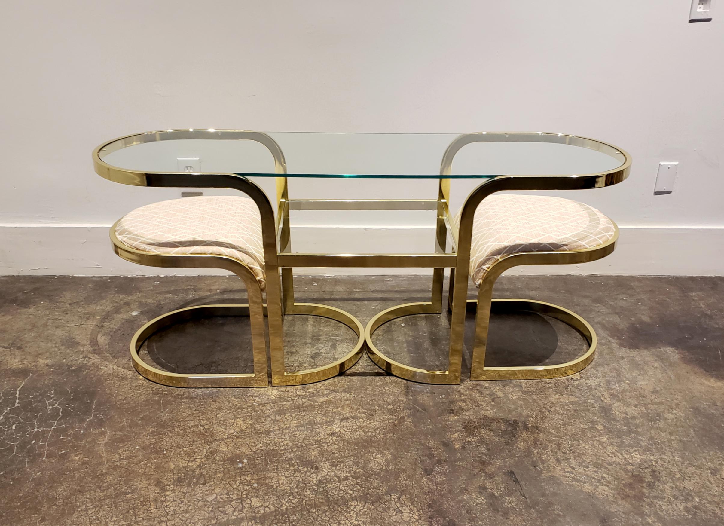 Mid-Century Modern Brass Console Cafe Table with Pink Chairs by DIA Design Institute of America