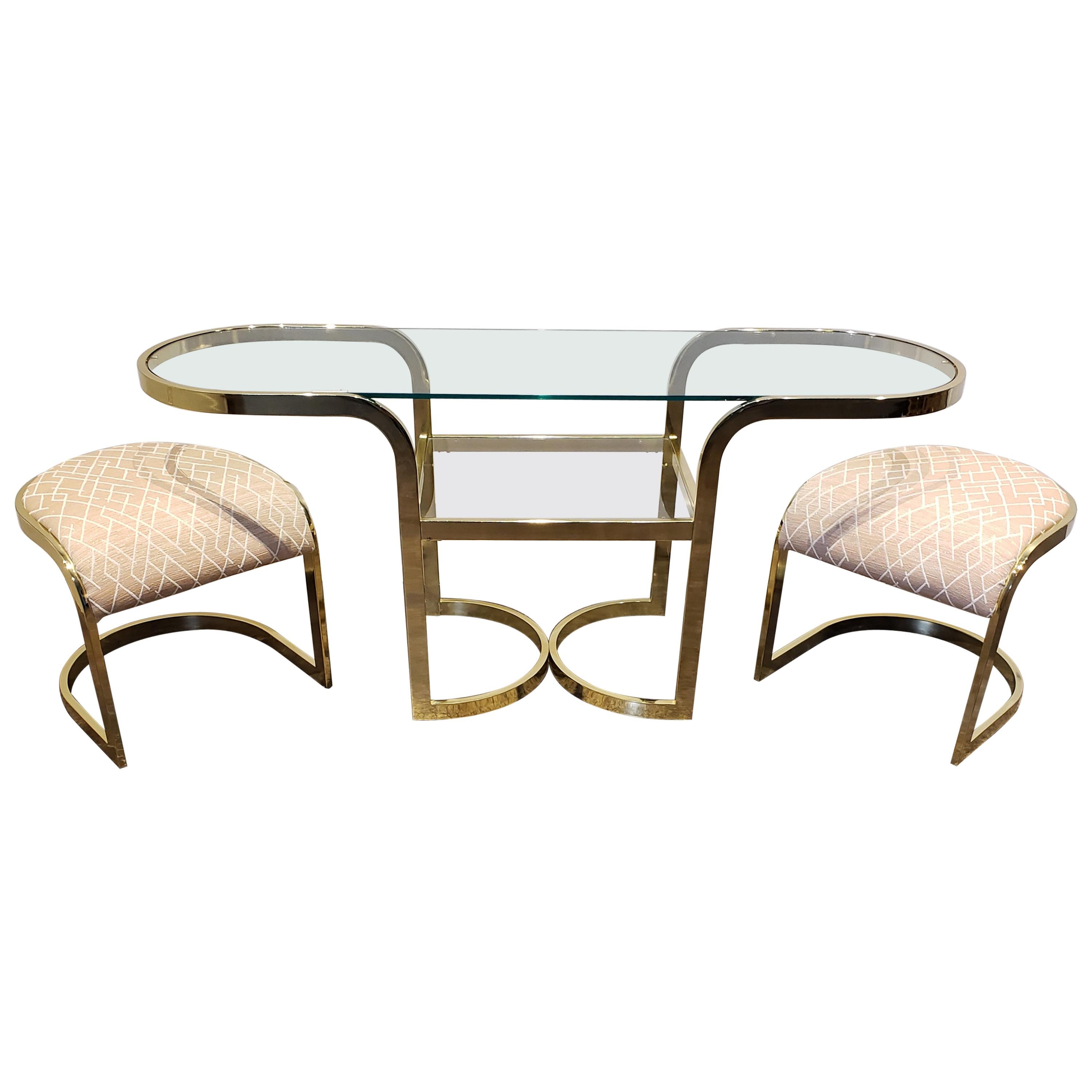 Brass Console Cafe Table with Pink Chairs by DIA Design Institute of America