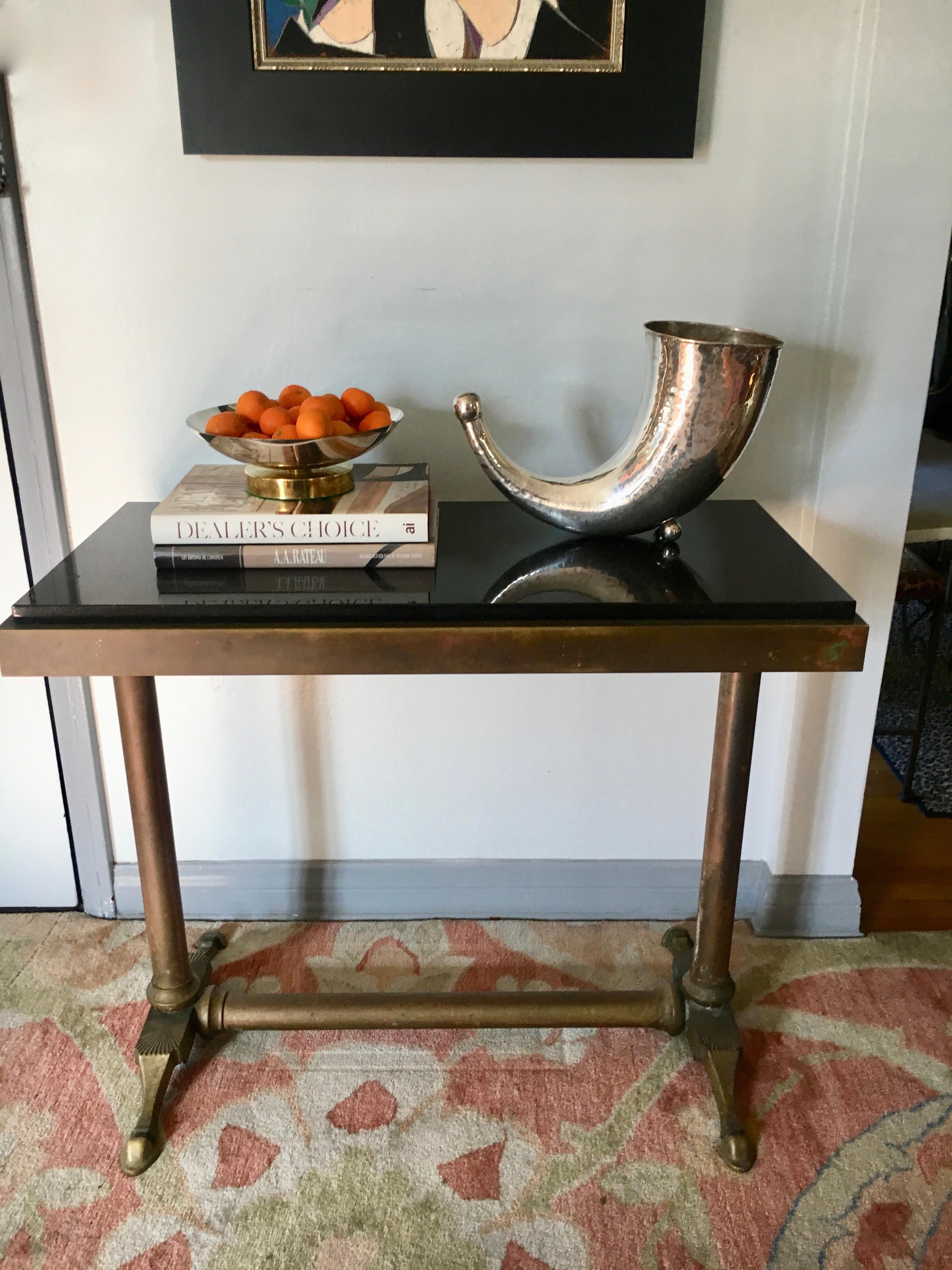 Neoclassical Brass Console Sofa Table with Marble-Top
