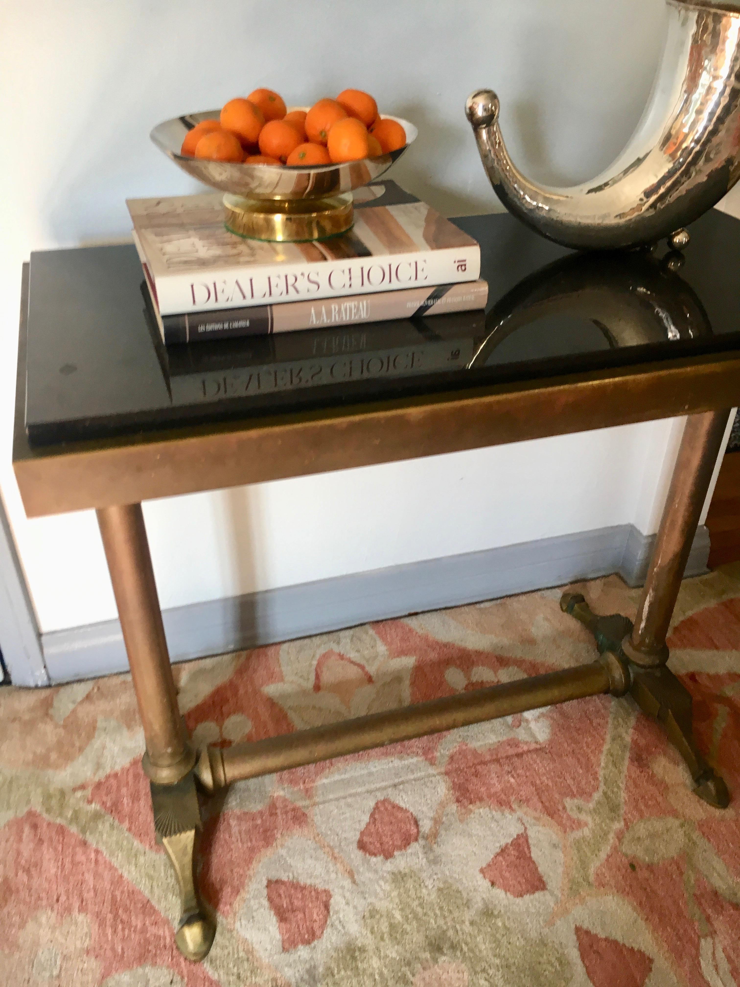 Brass Console Sofa Table with Marble-Top In Good Condition In Los Angeles, CA