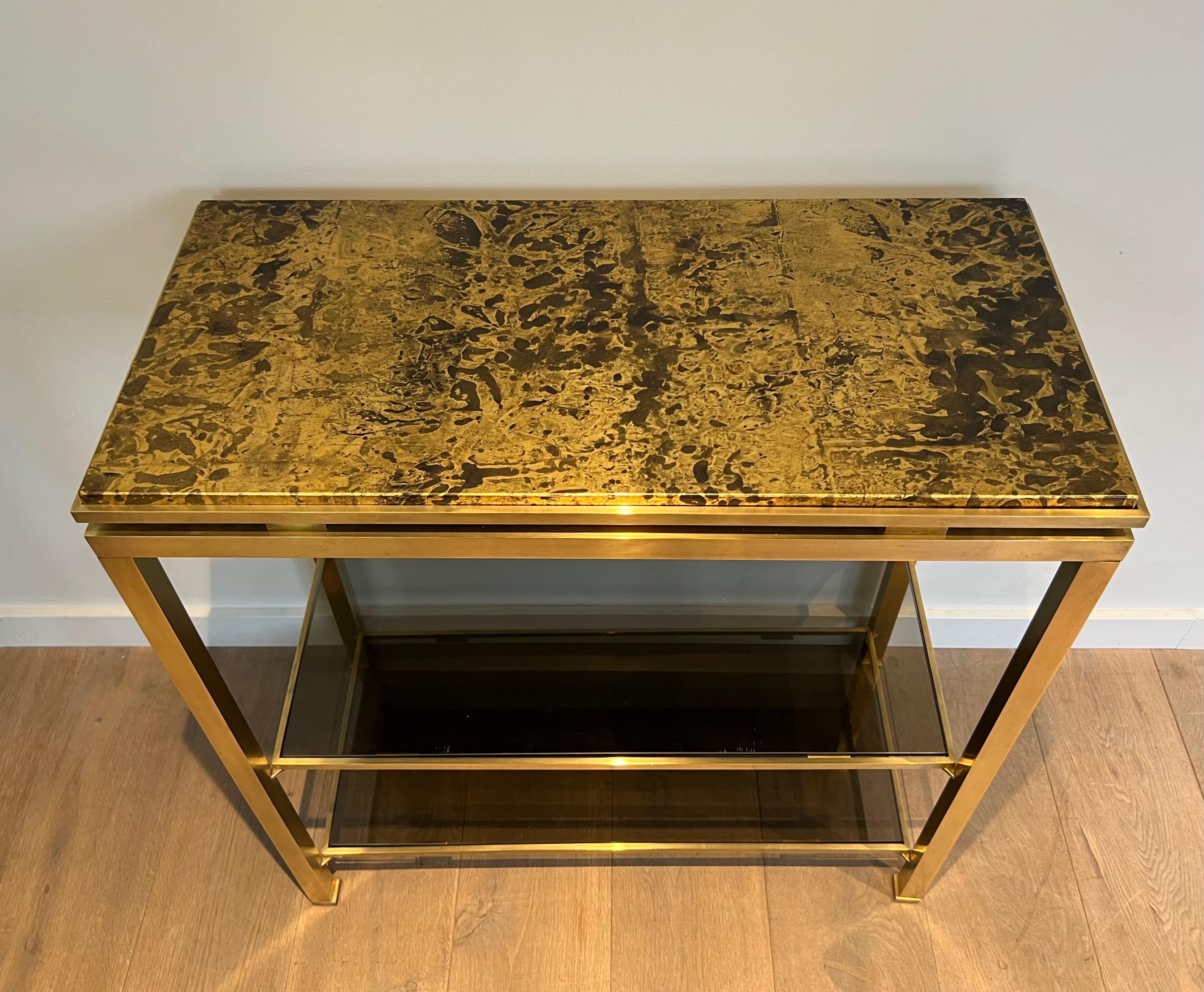French Brass Console Table by Guy Lefèvre for Maison Jansen. Circa 1970