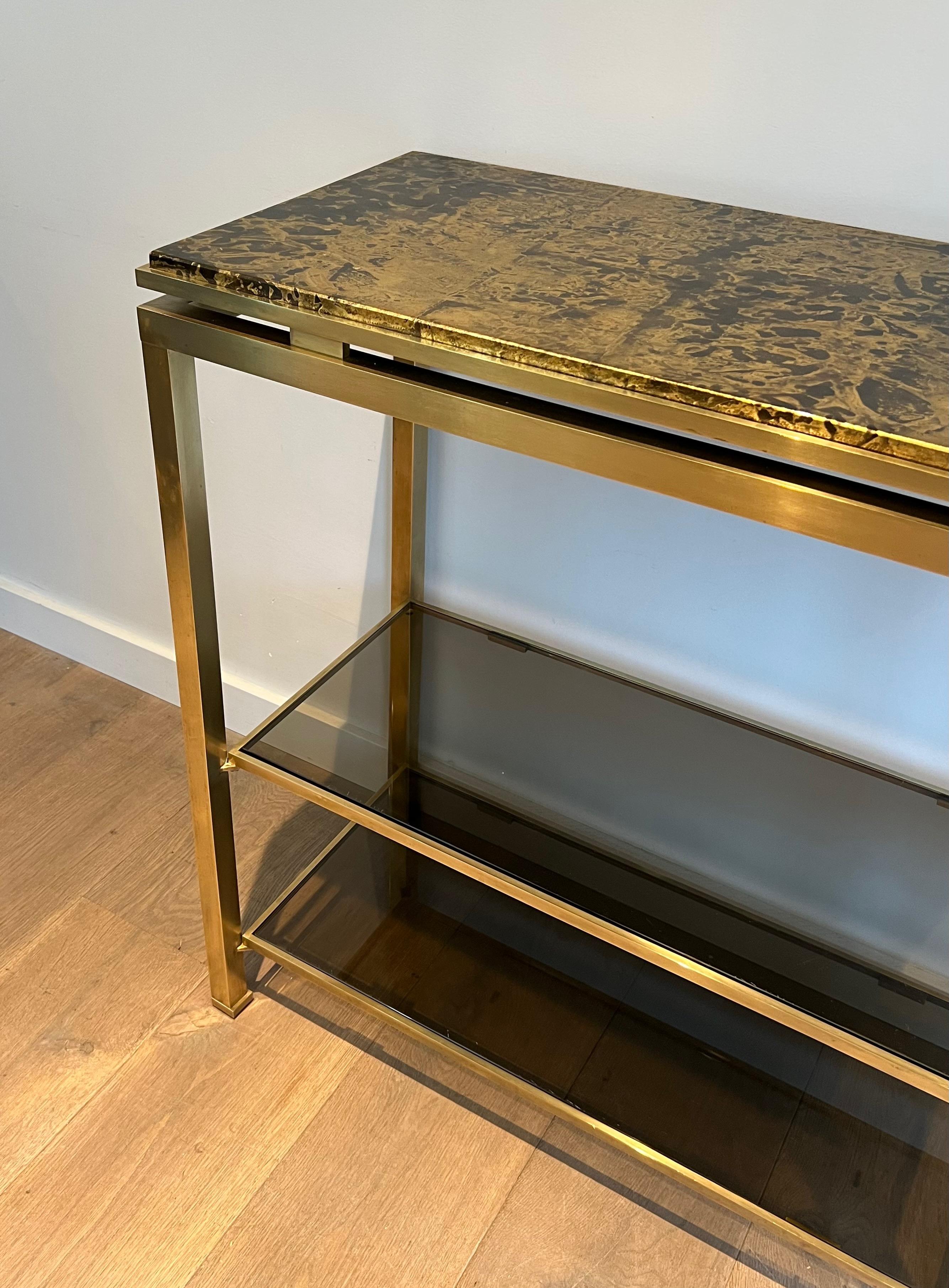 Bronzed Brass Console Table by Guy Lefèvre for Maison Jansen. Circa 1970