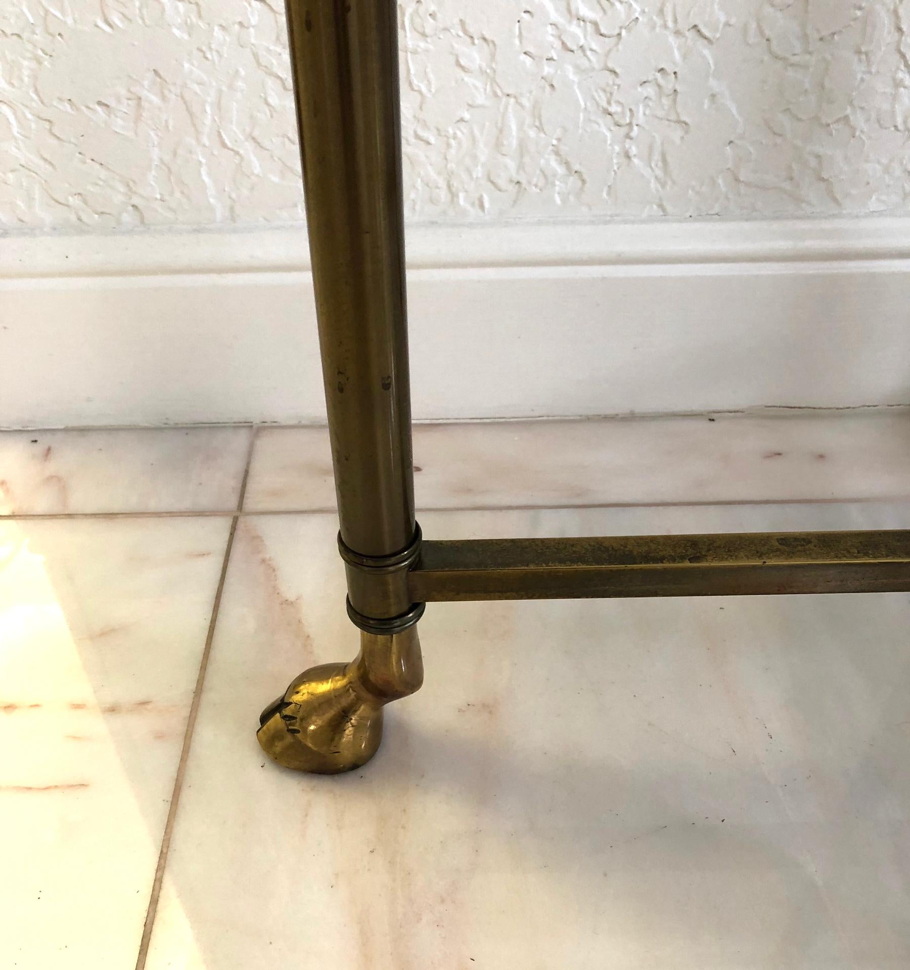 Beveled Brass Console Table Glass Top with Hoof Feet