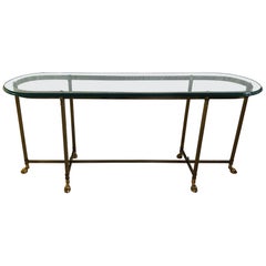 Brass Console Table Glass Top with Hoof Feet
