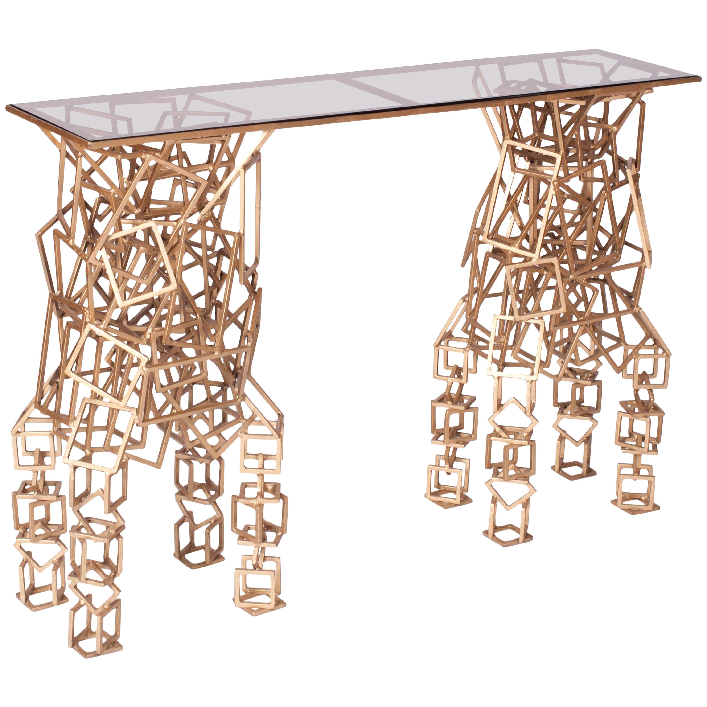 Table console en laiton dans le style d'Antony Gormley
