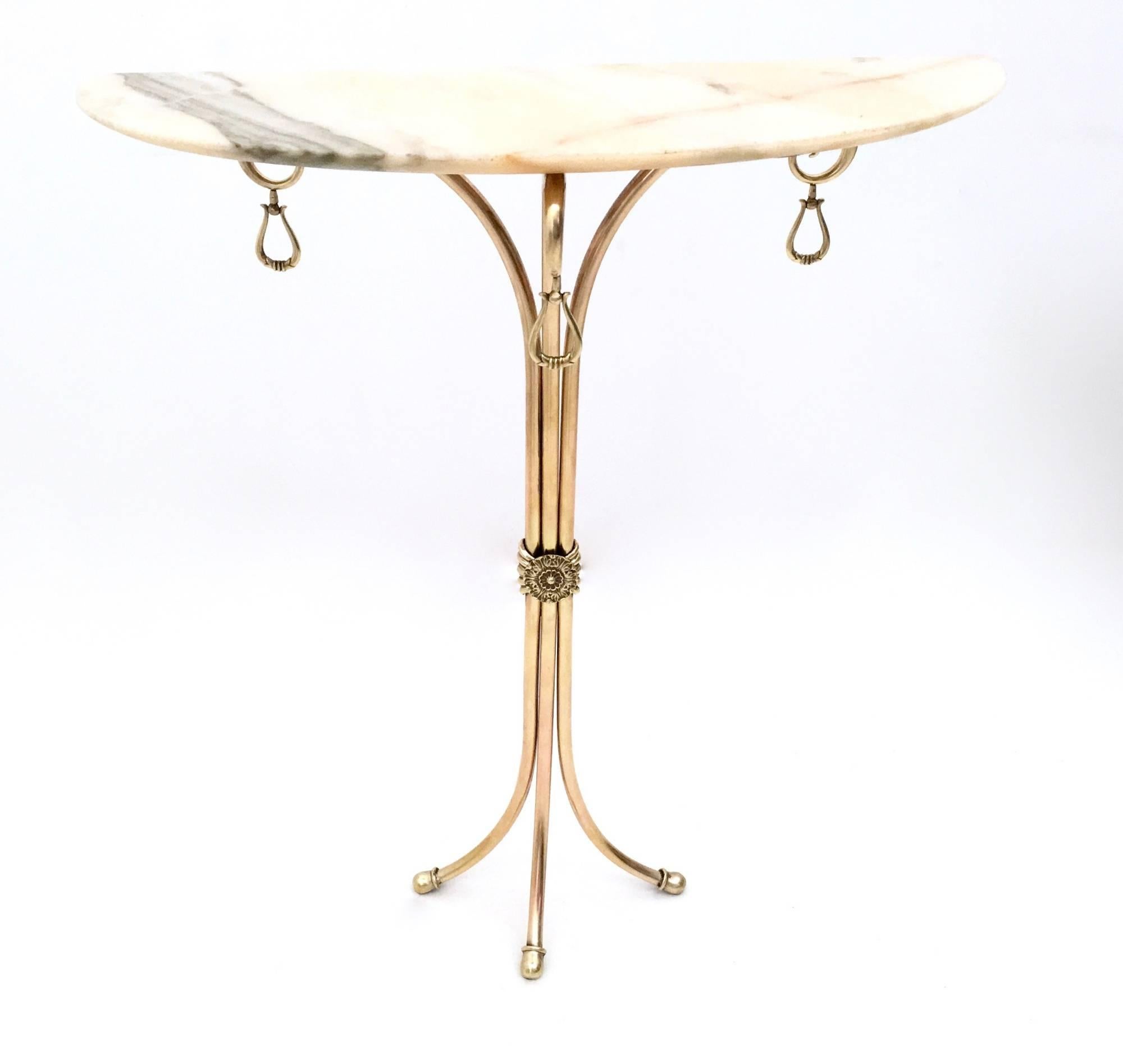 Italian Brass Console Table with a Demilune Portuguese Pink Marble Top, Italy, 1950s