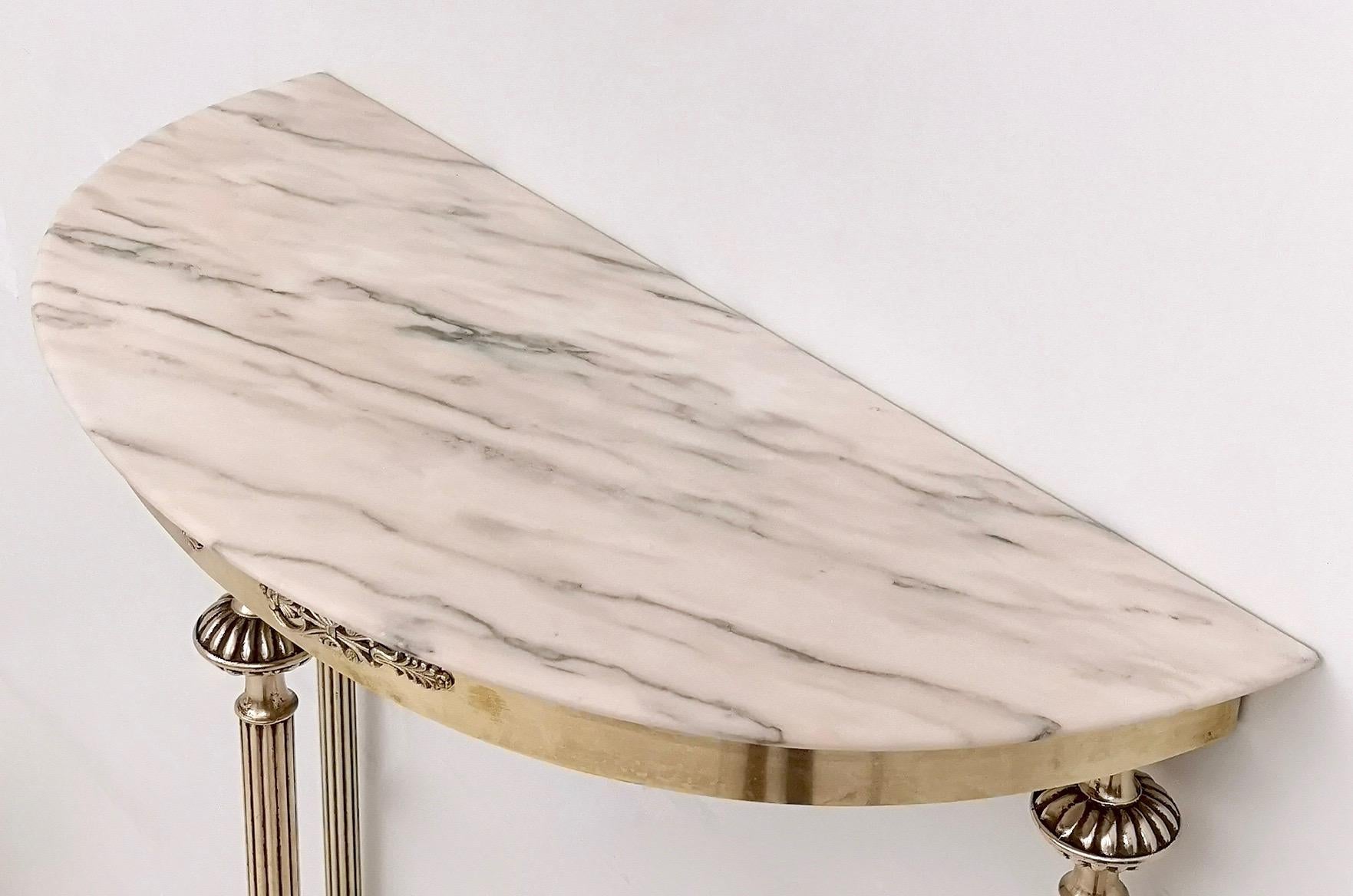 Mid-20th Century Brass Console Table with a Demilune Portuguese Pink Marble Top, Italy, 1950s