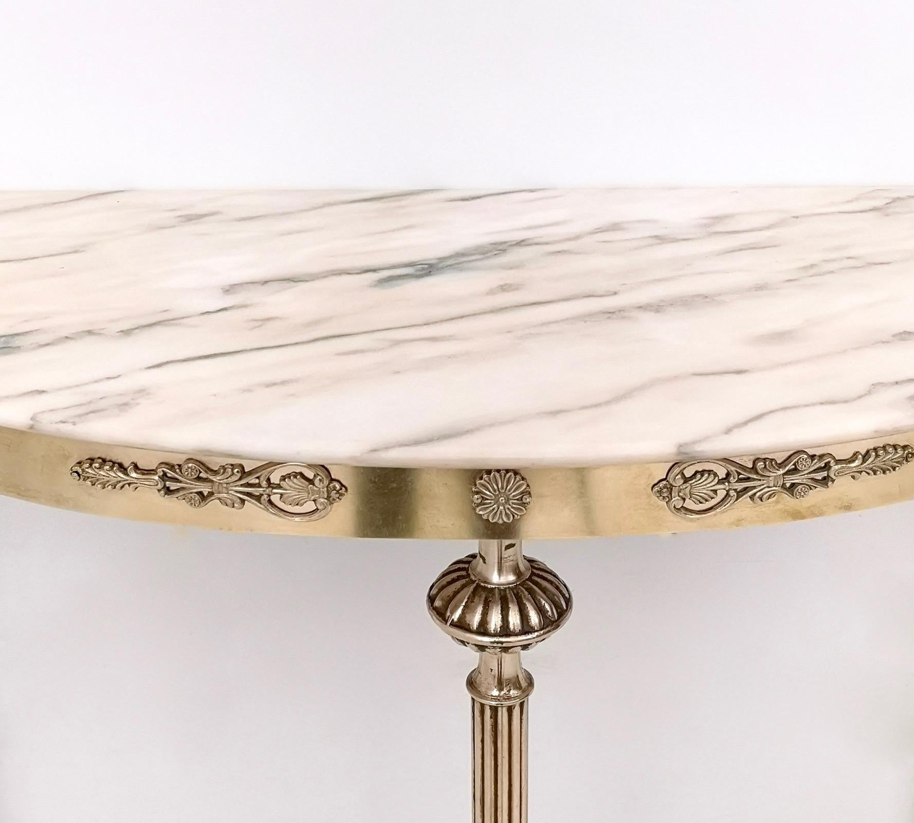 Brass Console Table with a Demilune Portuguese Pink Marble Top, Italy, 1950s 1