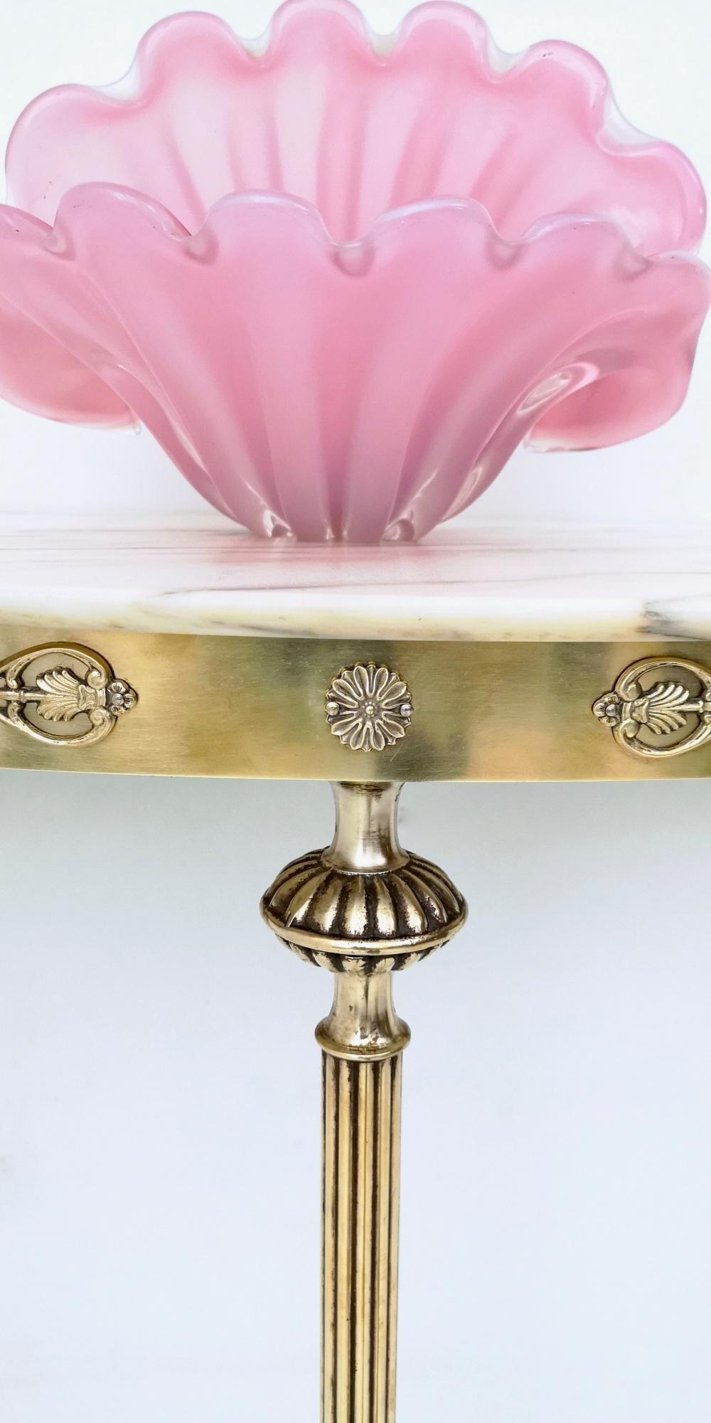 Brass Console Table with a Demilune Portuguese Pink Marble Top, Italy, 1950s 2