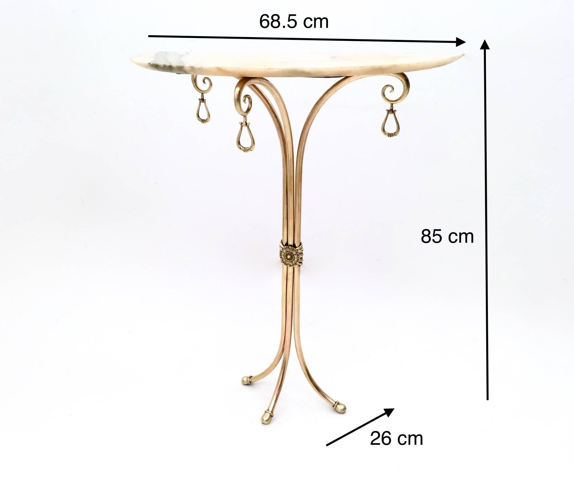 Brass Console Table with a Demilune Portuguese Pink Marble Top, Italy, 1950s 3
