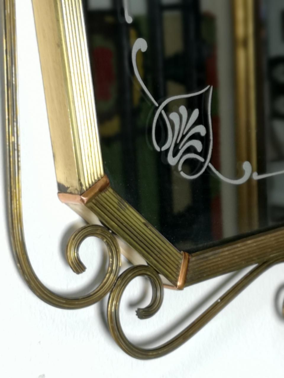 Late 20th Century Brass Console Table with Chiseled Wall Mirror, 1970s