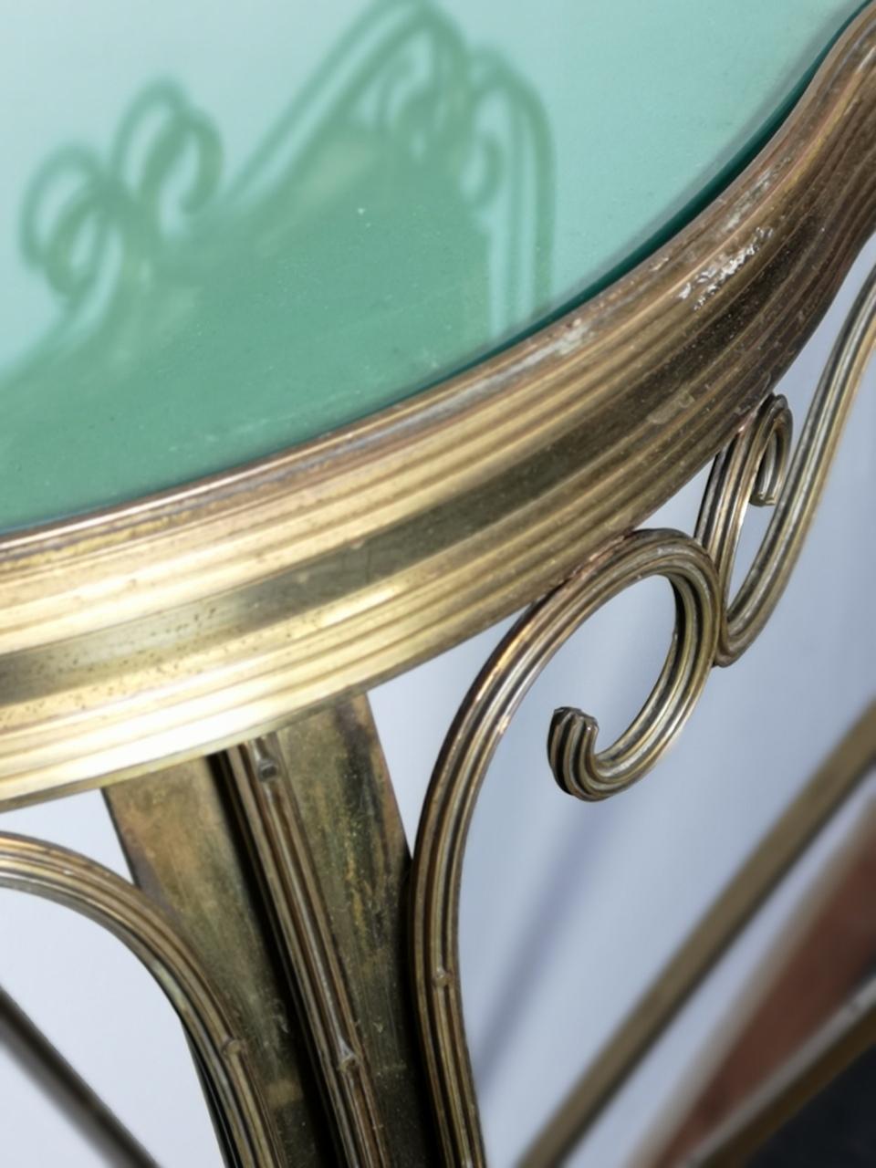 Brass Console Table with Chiseled Wall Mirror, 1970s 2