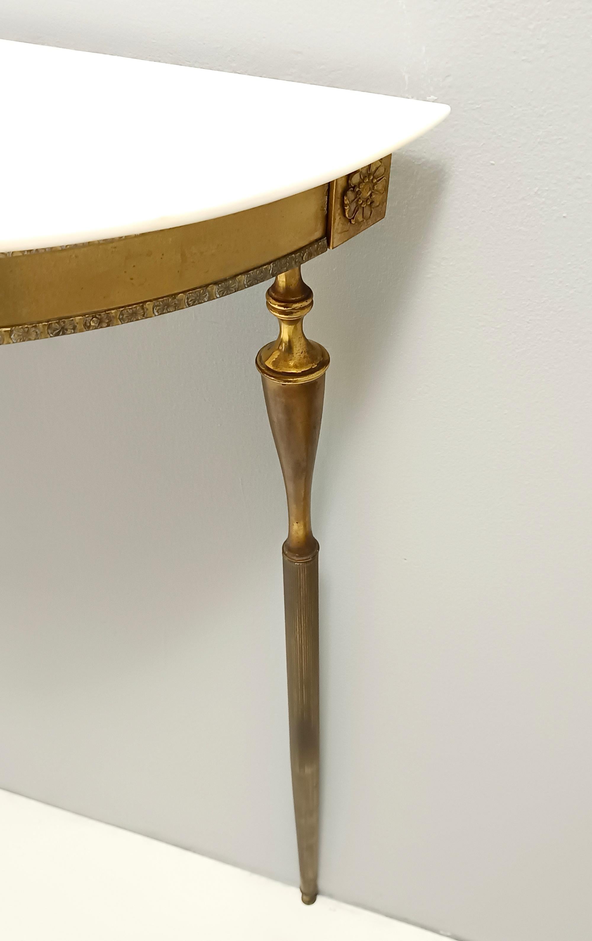 Brass Console Table with Demilune Portuguese Pink Marble Top, Italy 4