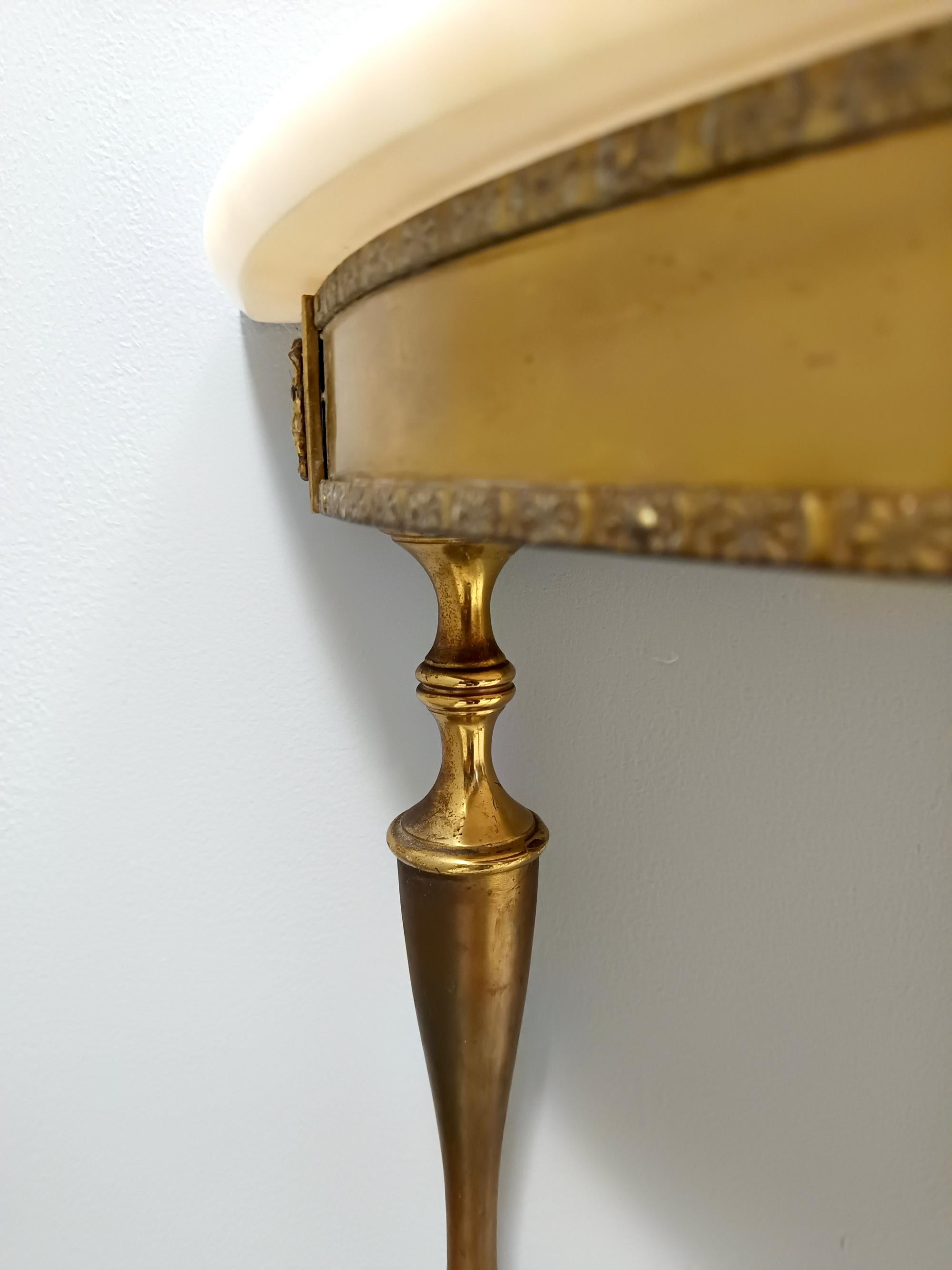 Brass Console Table with Demilune Portuguese Pink Marble Top, Italy 5