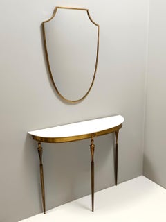 Brass Console Table with Demilune Portuguese Pink Marble Top, Italy