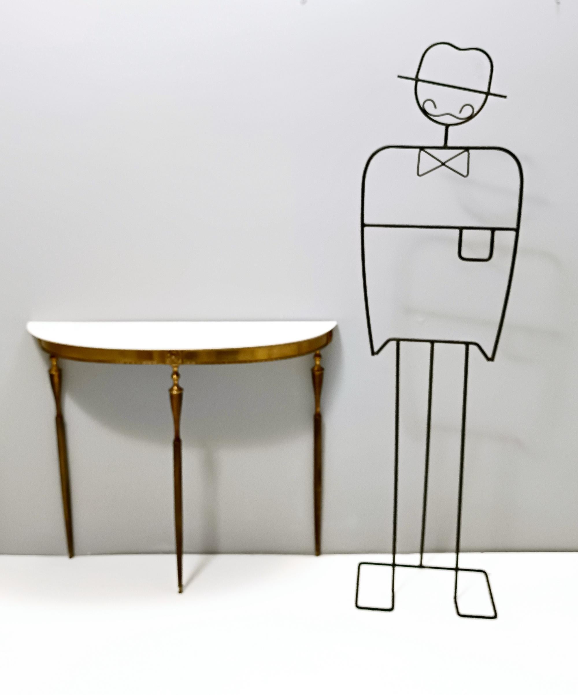 Mid-Century Modern Brass Console Table with Demilune Portuguese Pink Marble Top, Italy