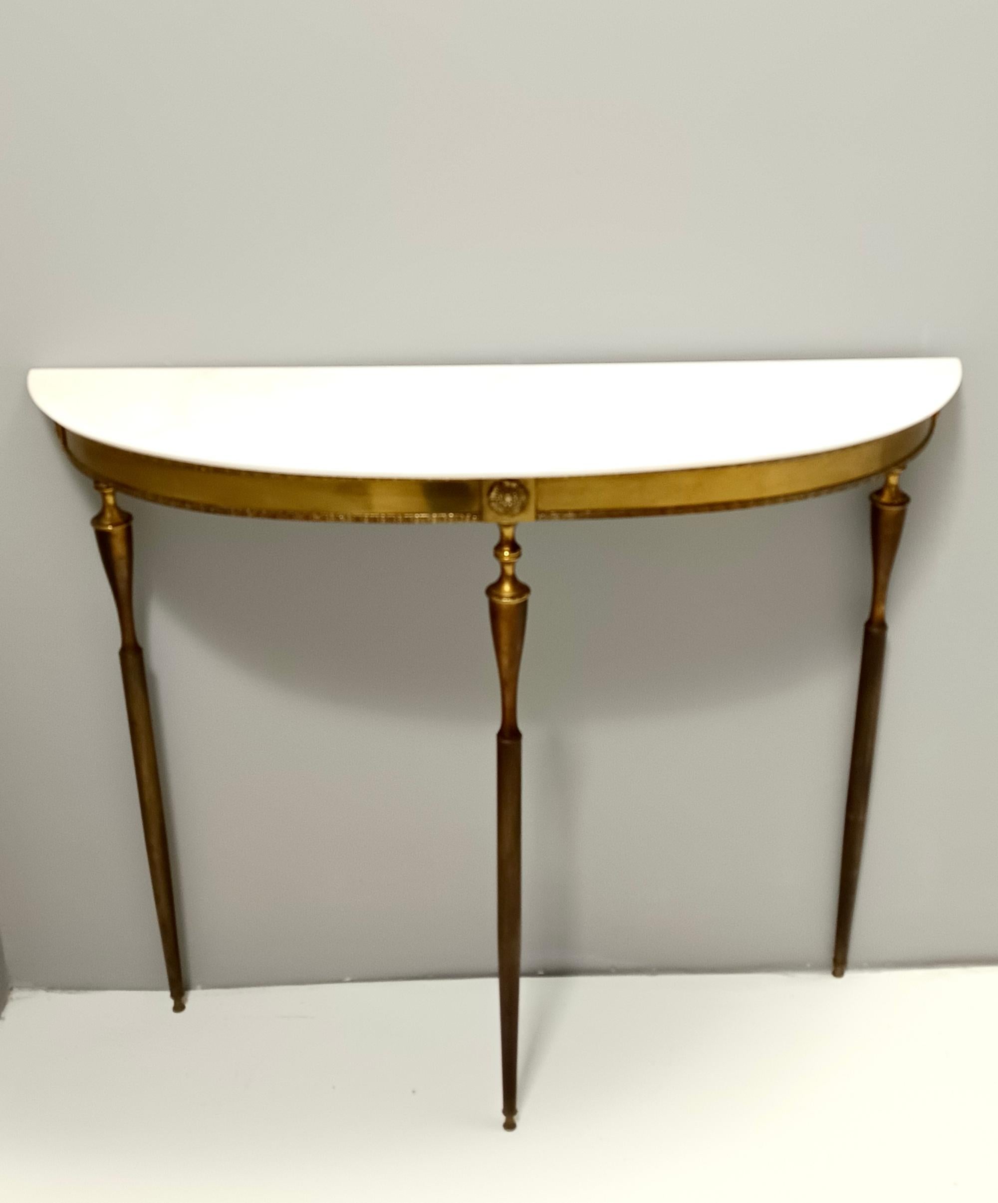 Italian Brass Console Table with Demilune Portuguese Pink Marble Top, Italy