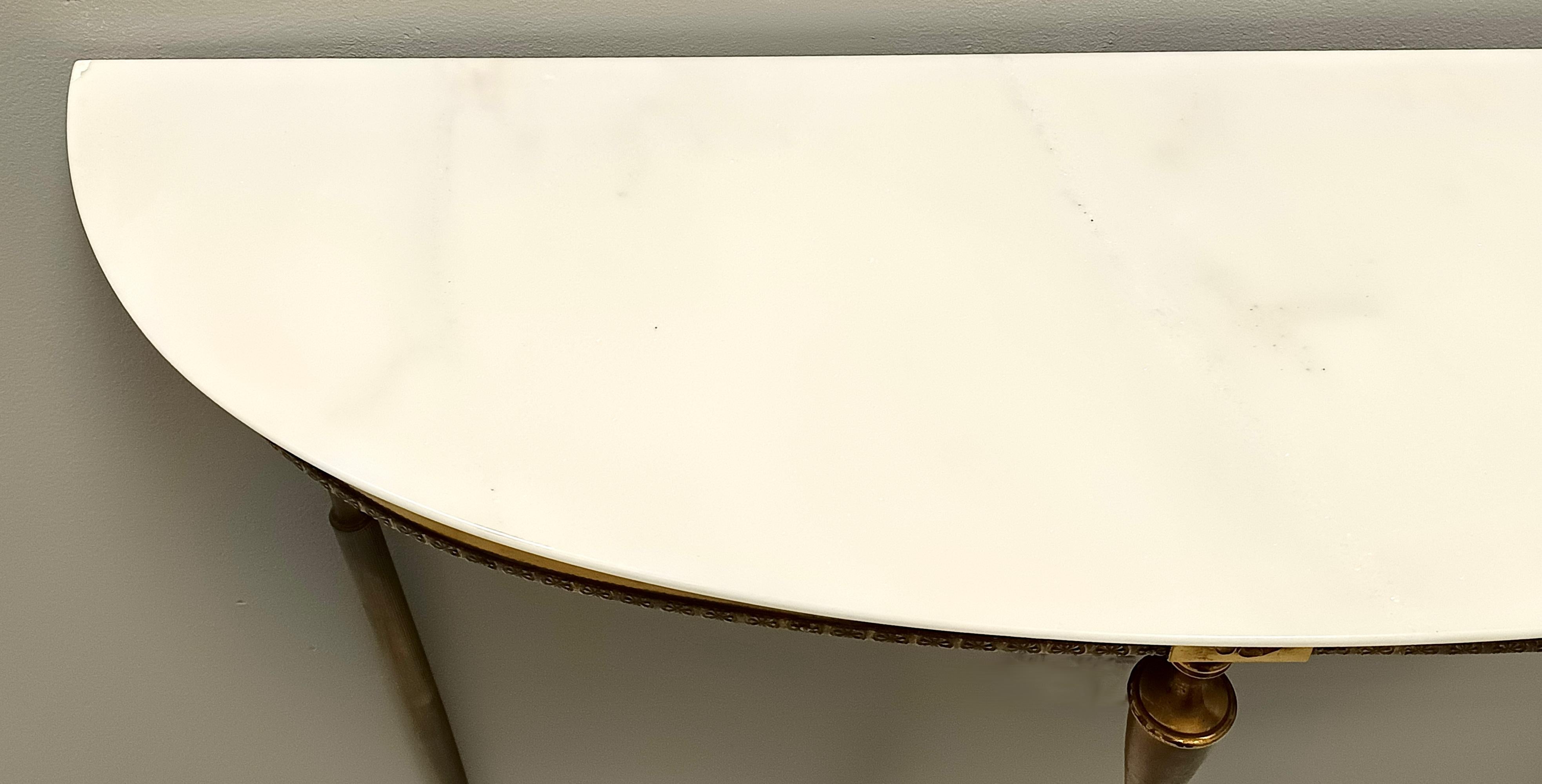 Brass Console Table with Demilune Portuguese Pink Marble Top, Italy 1