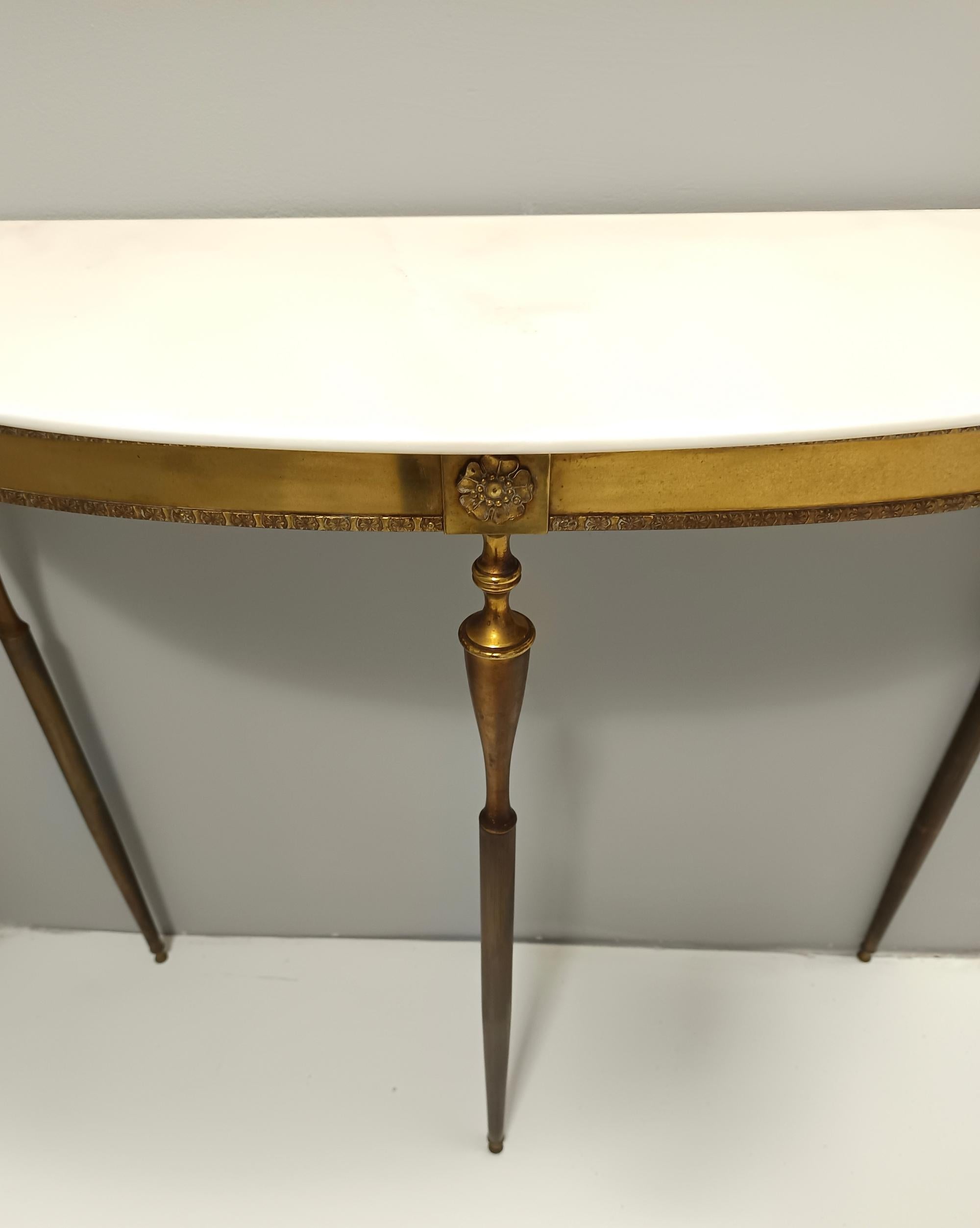 Brass Console Table with Demilune Portuguese Pink Marble Top, Italy 2