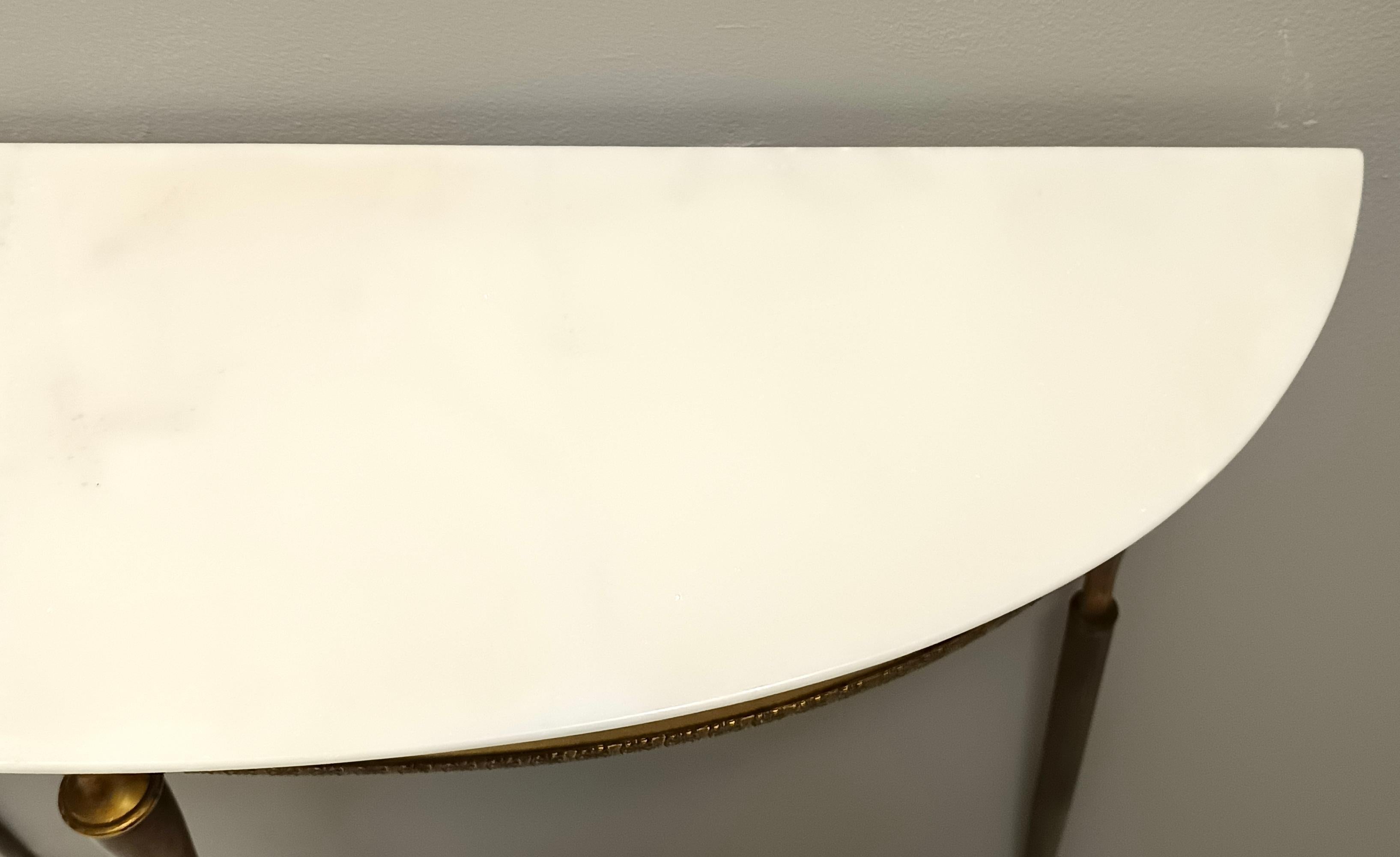 Brass Console Table with Demilune Portuguese Pink Marble Top, Italy 3