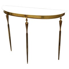 Brass Console Table with Demilune Portuguese Pink Marble Top, Italy