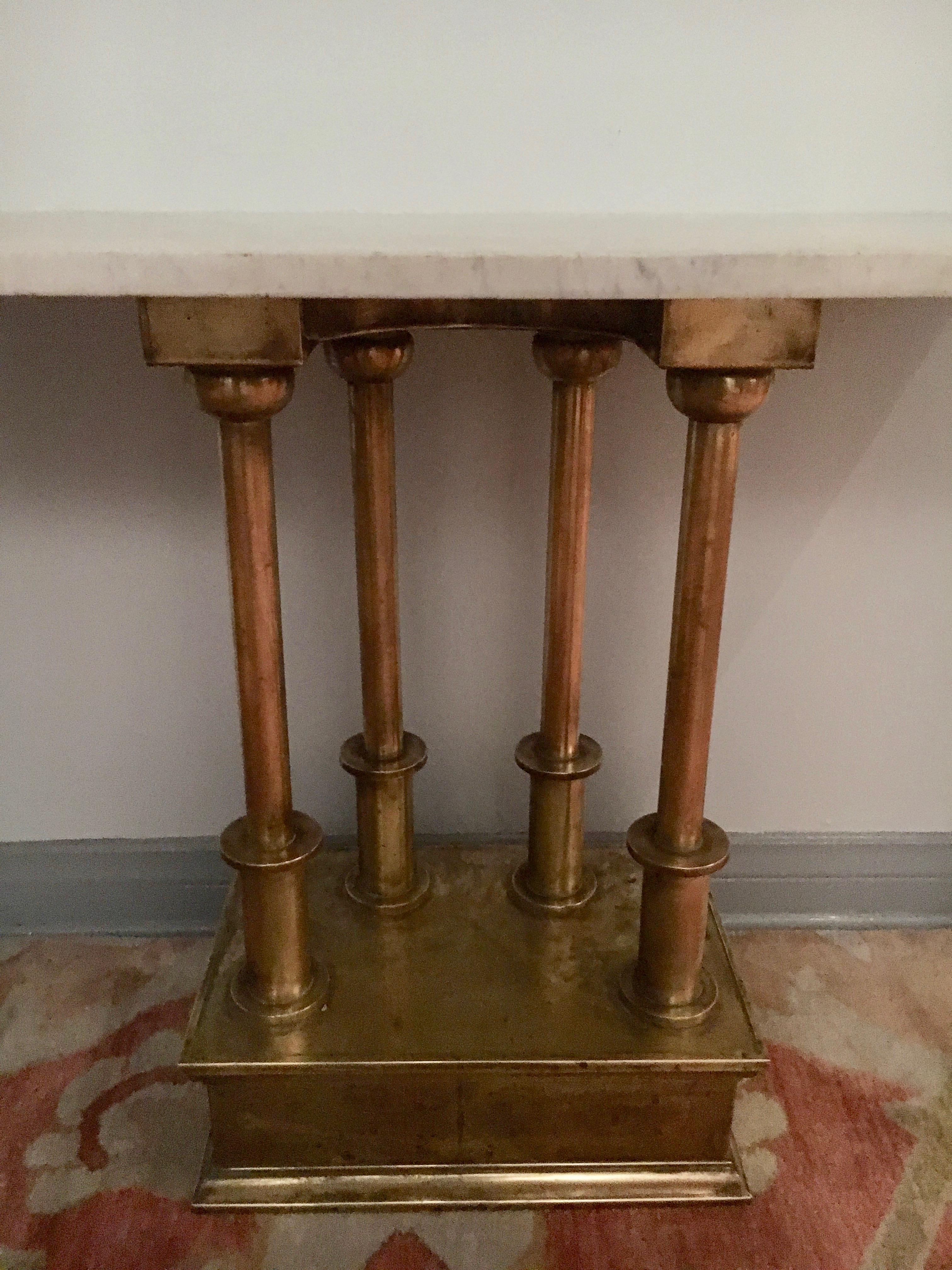 Mid-Century Modern Brass Console Table with Marble Top