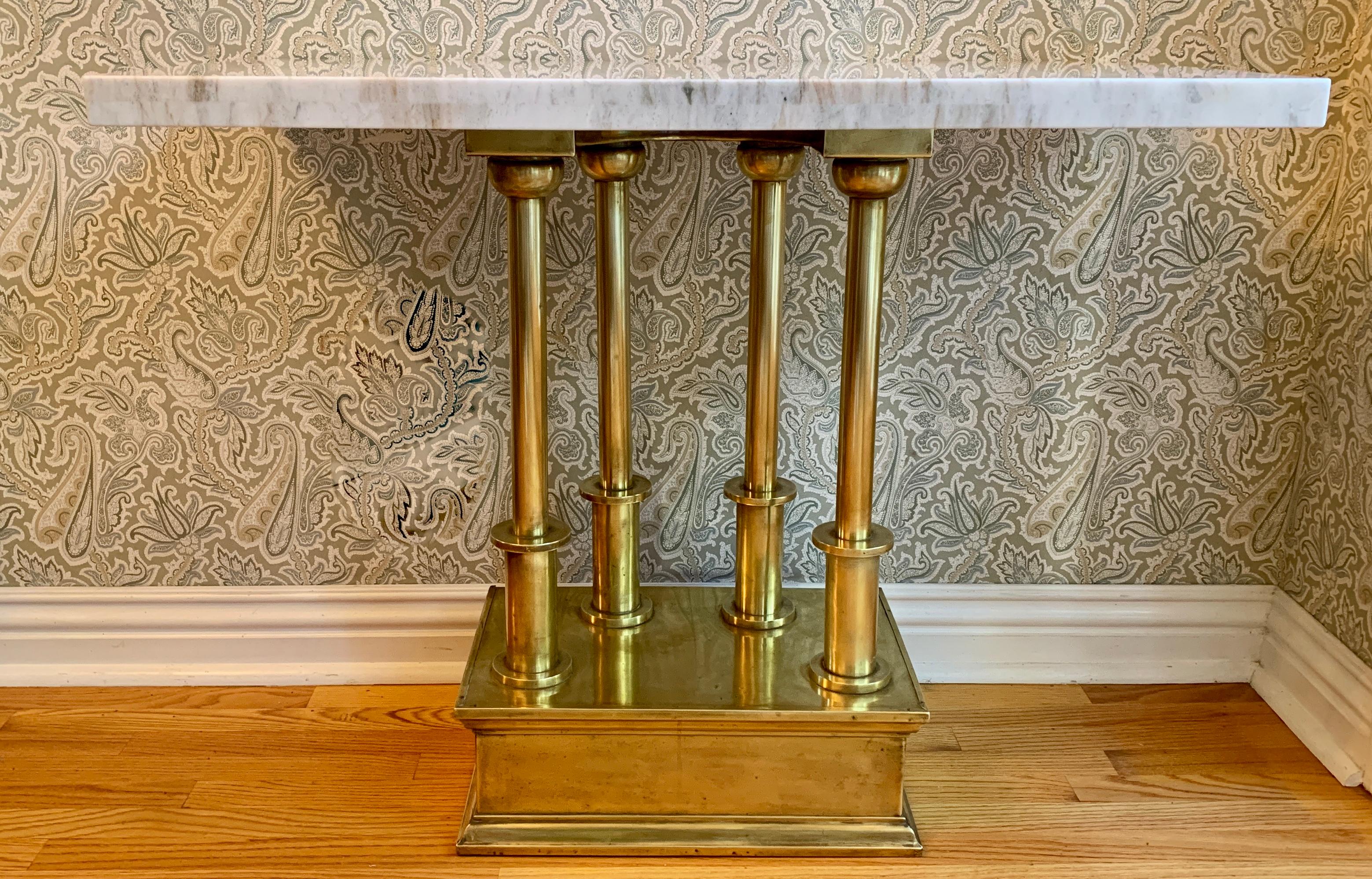 Polished Brass Console Table with Marble Top