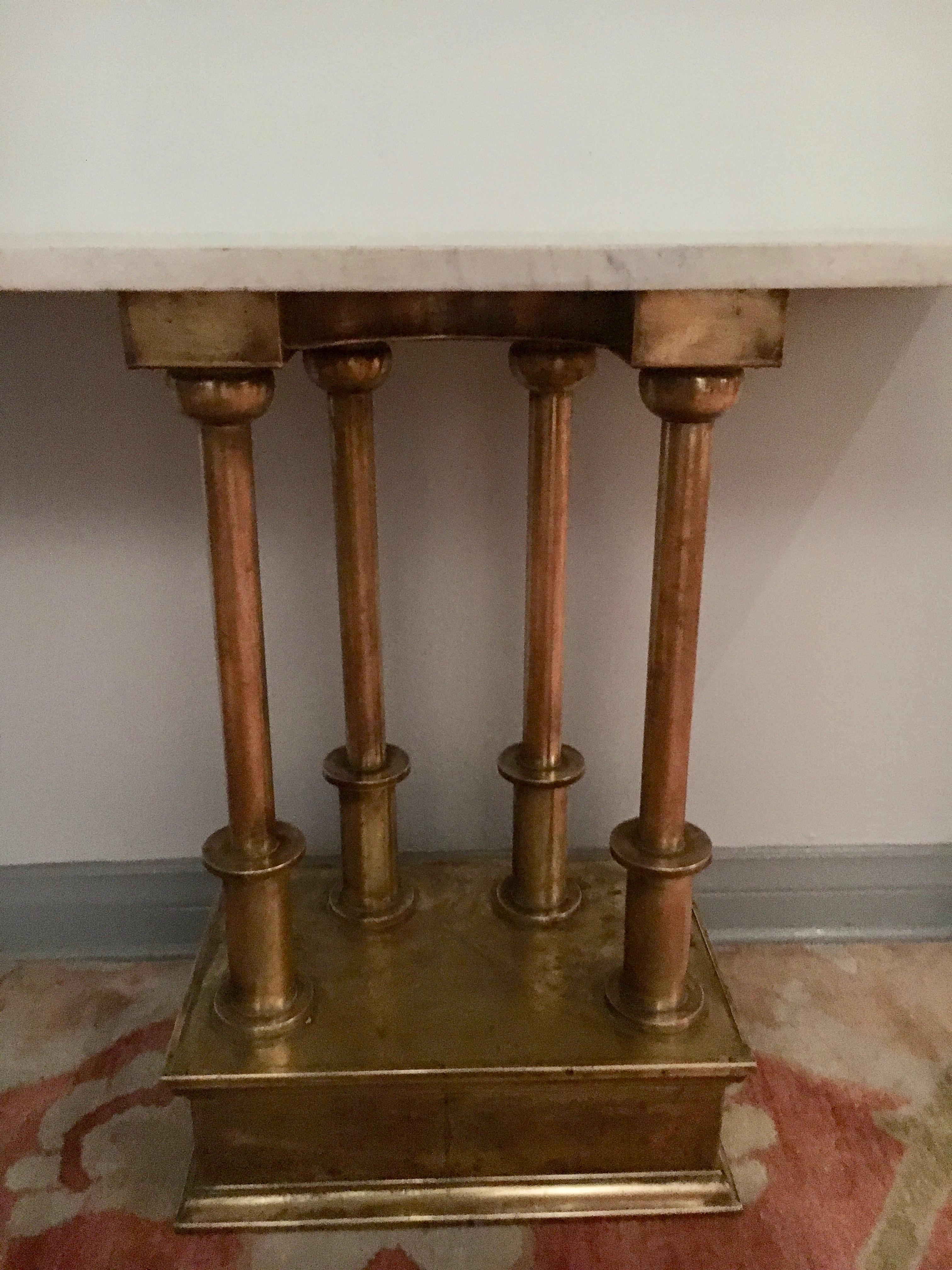20th Century Brass Console Table with Marble Top