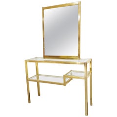 Brass Console Table with Mirror, 1970s