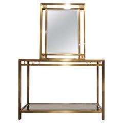 Brass Console Table with Mirror, 1970s