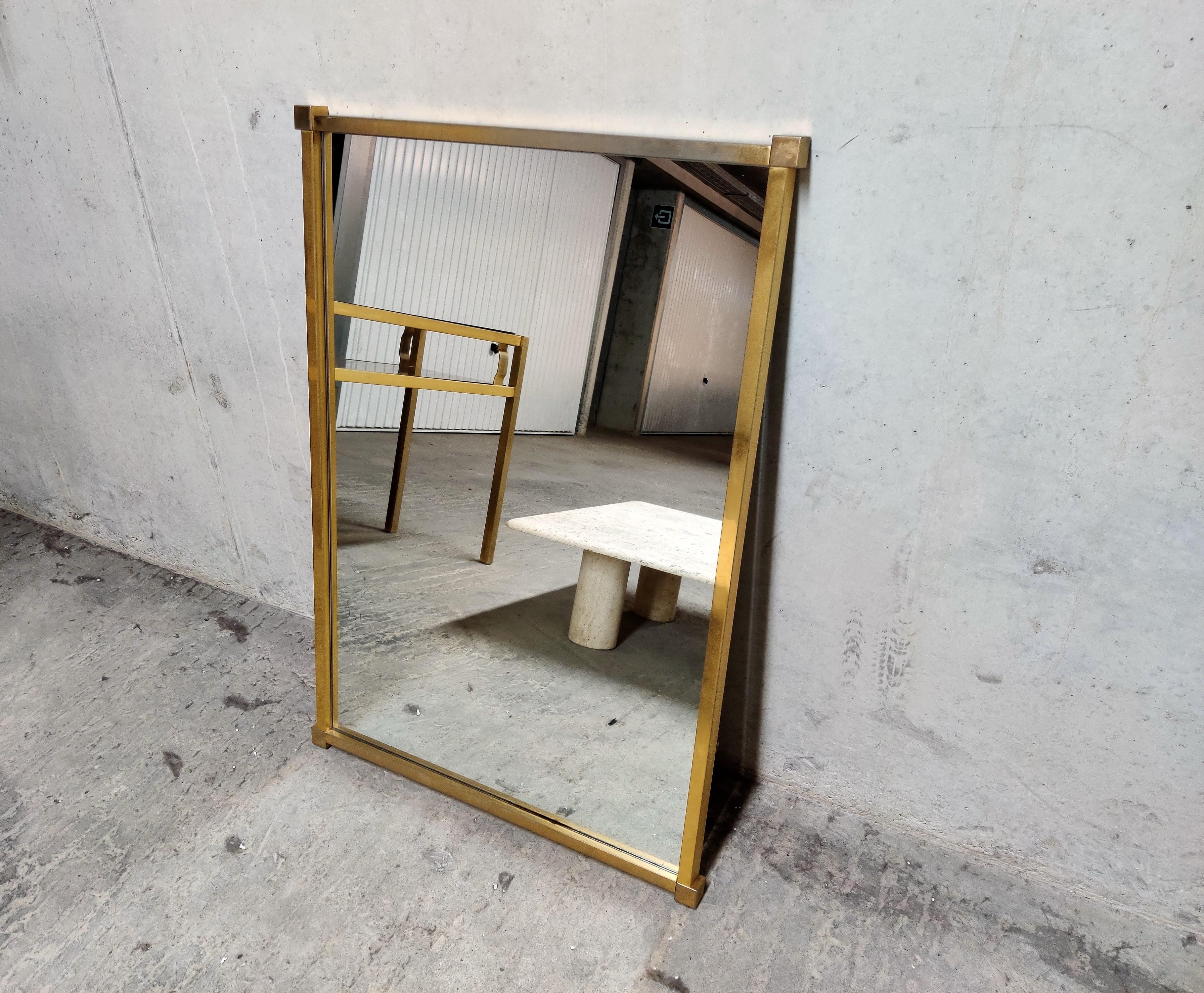 Hollywood Regency Brass Console Table with Mirror and Stool, 1970s
