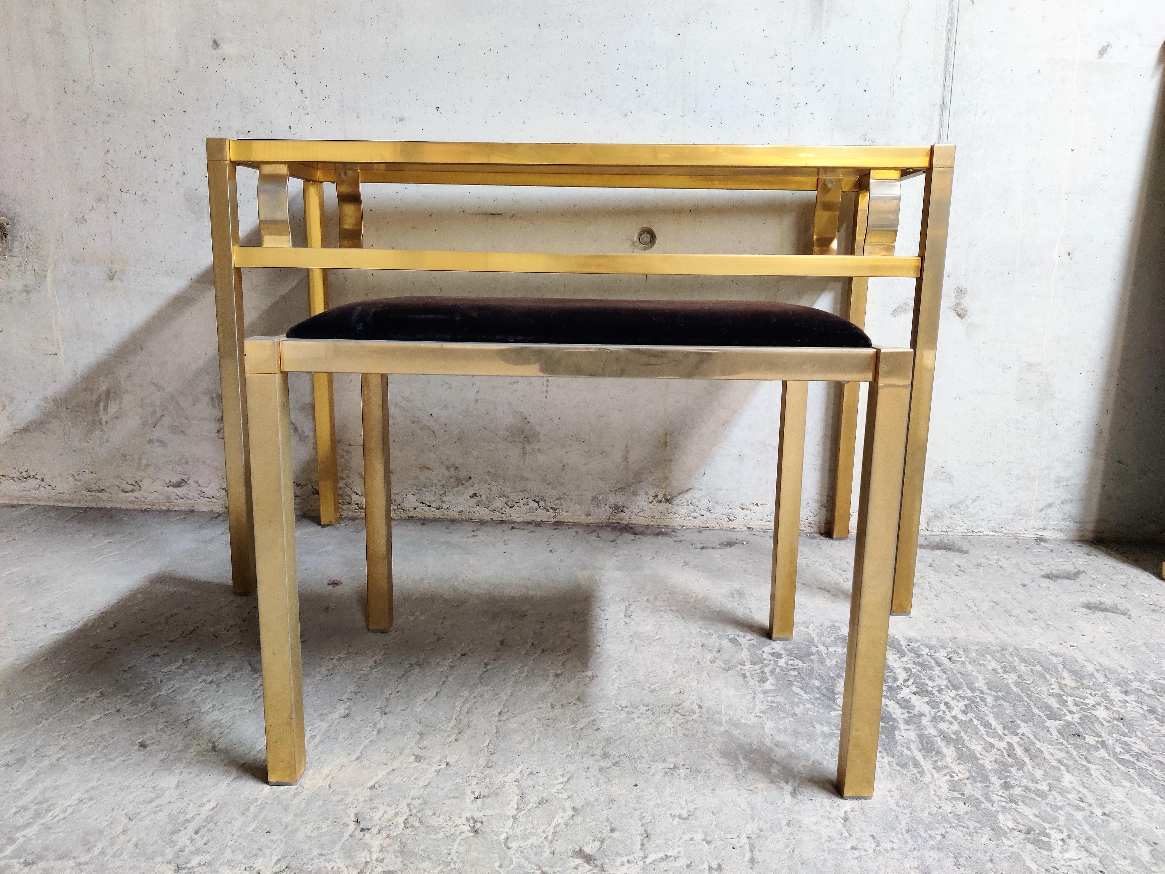 Brass Console Table with Mirror and Stool, 1970s In Good Condition In Leuven, Vlaams Gewest