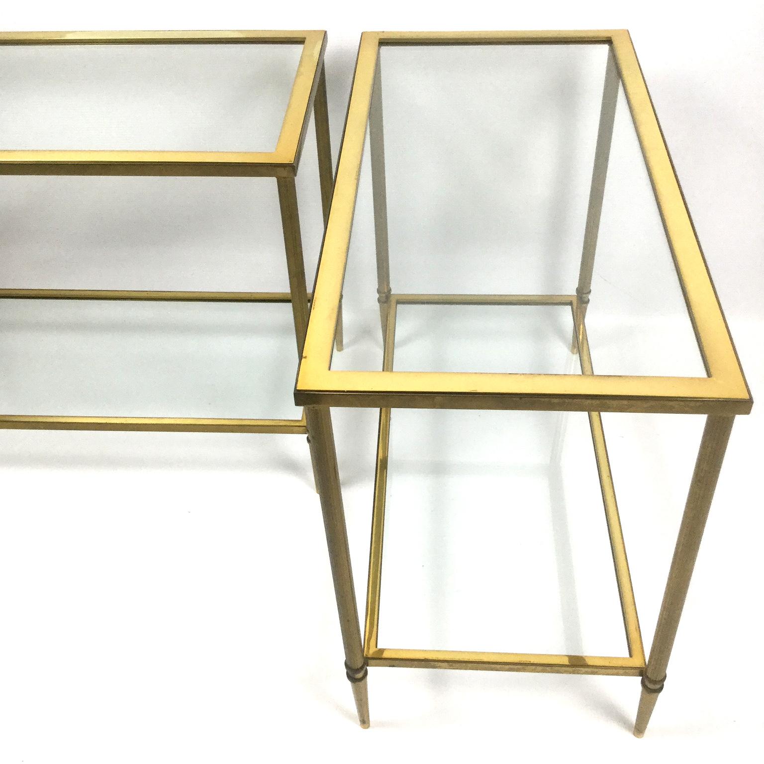 French Pair of Brass Console Tables Attributed to Maison Jansen, France, 1970s