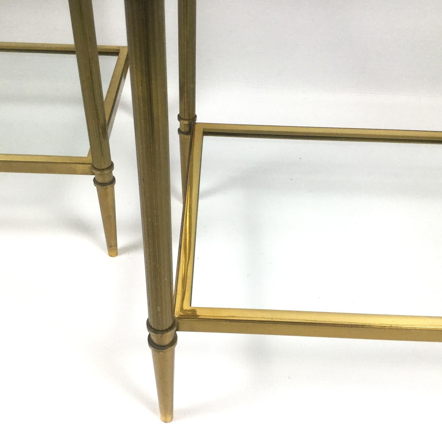 Cast Pair of Brass Console Tables Attributed to Maison Jansen, France, 1970s
