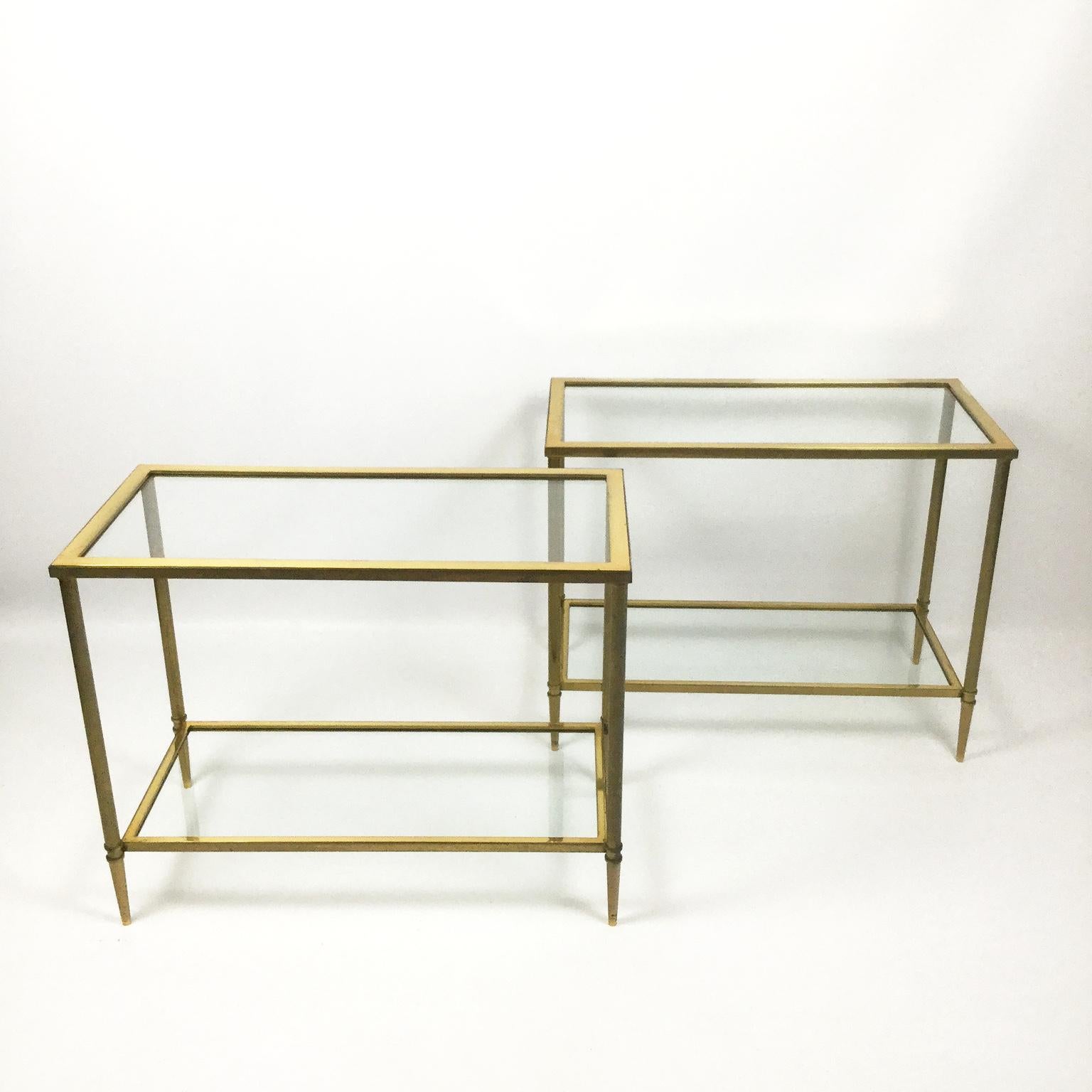 Pair of Brass Console Tables Attributed to Maison Jansen, France, 1970s (Ende des 20. Jahrhunderts)