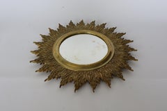 Brass convex sunburst mirror