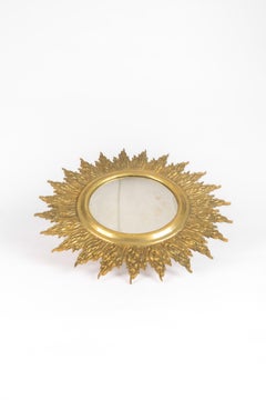 Brass convex sunburst mirror