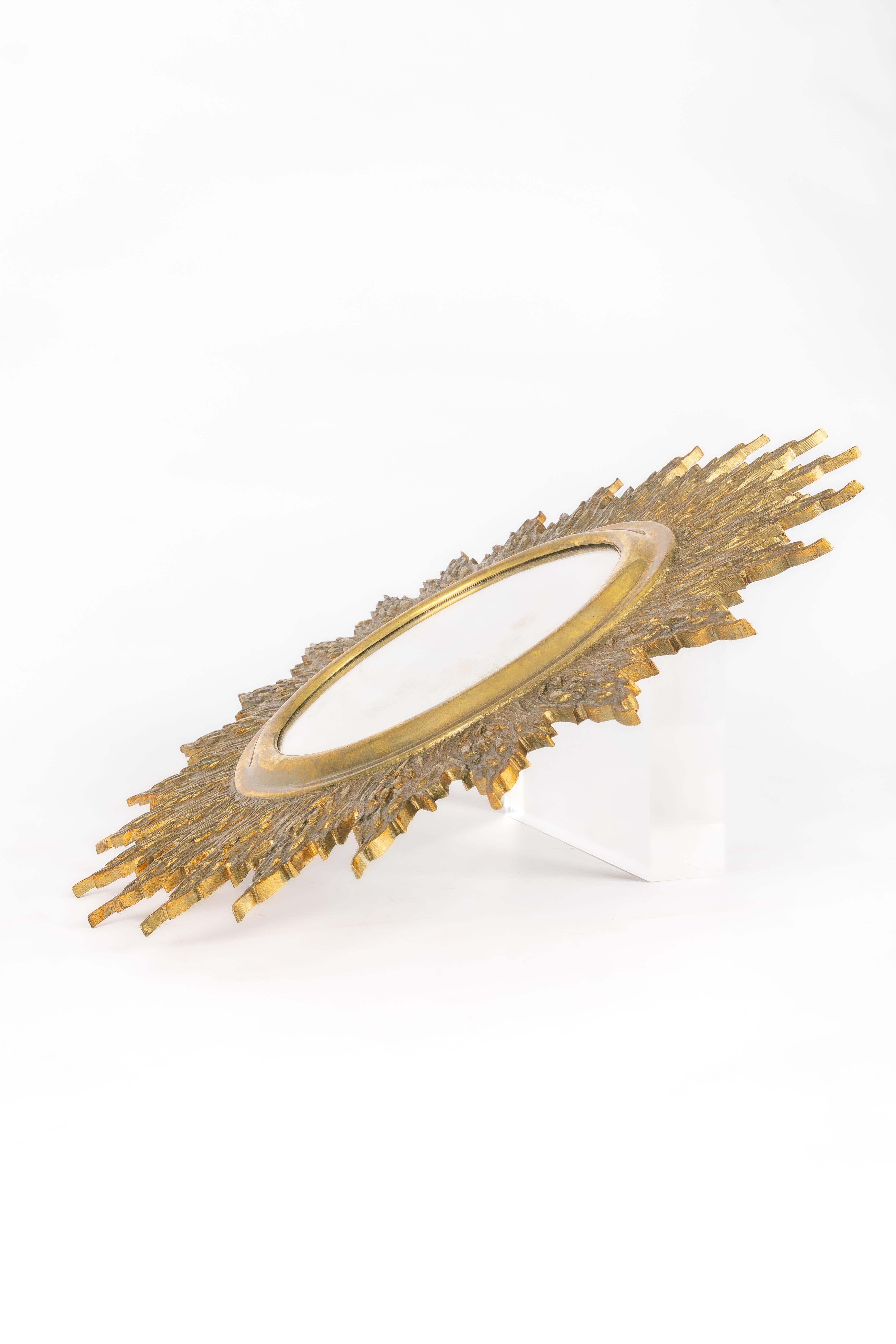 Forged Brass convex sunburst mirror For Sale