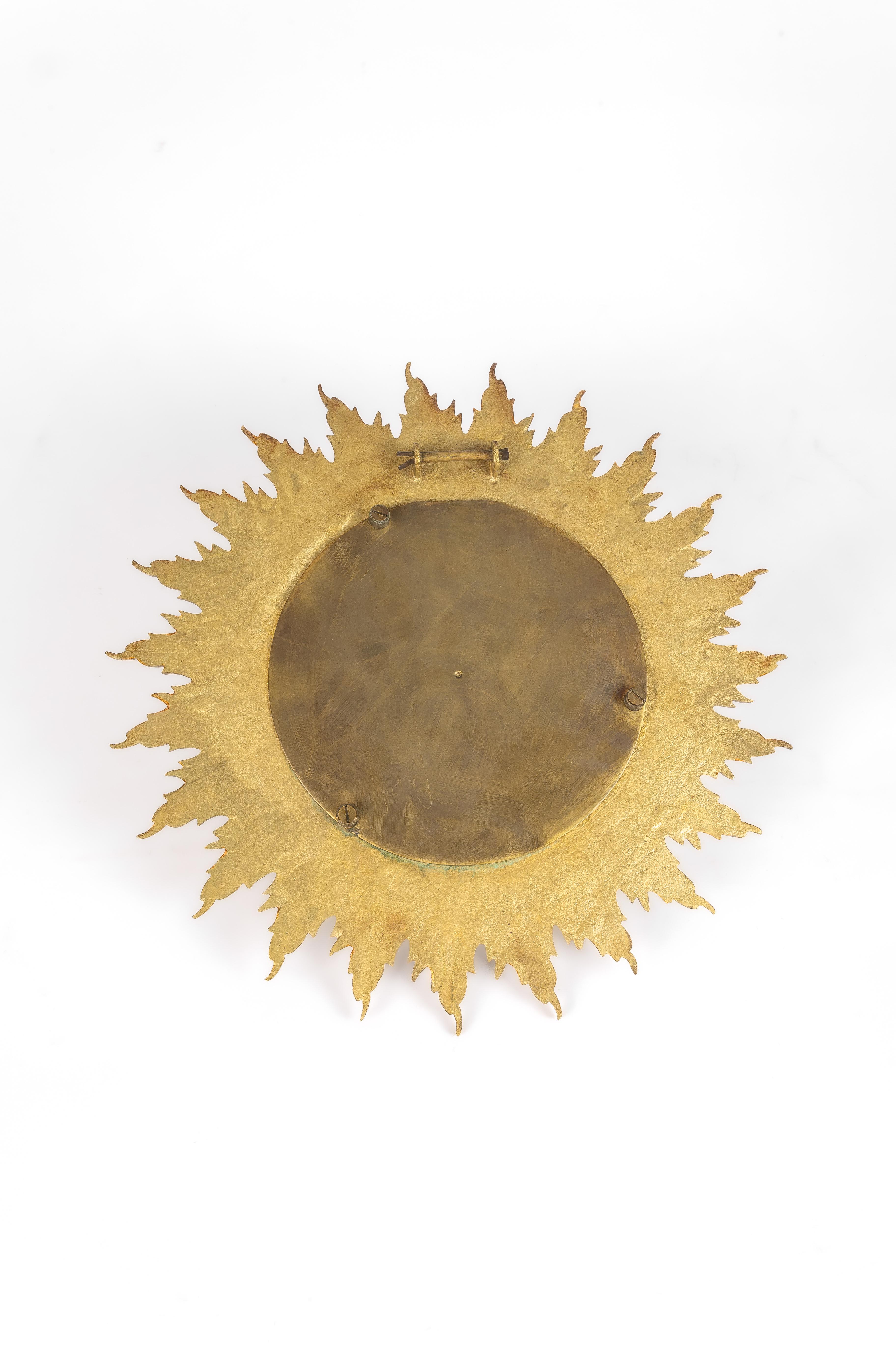 Mid-20th Century Brass convex sunburst mirror For Sale