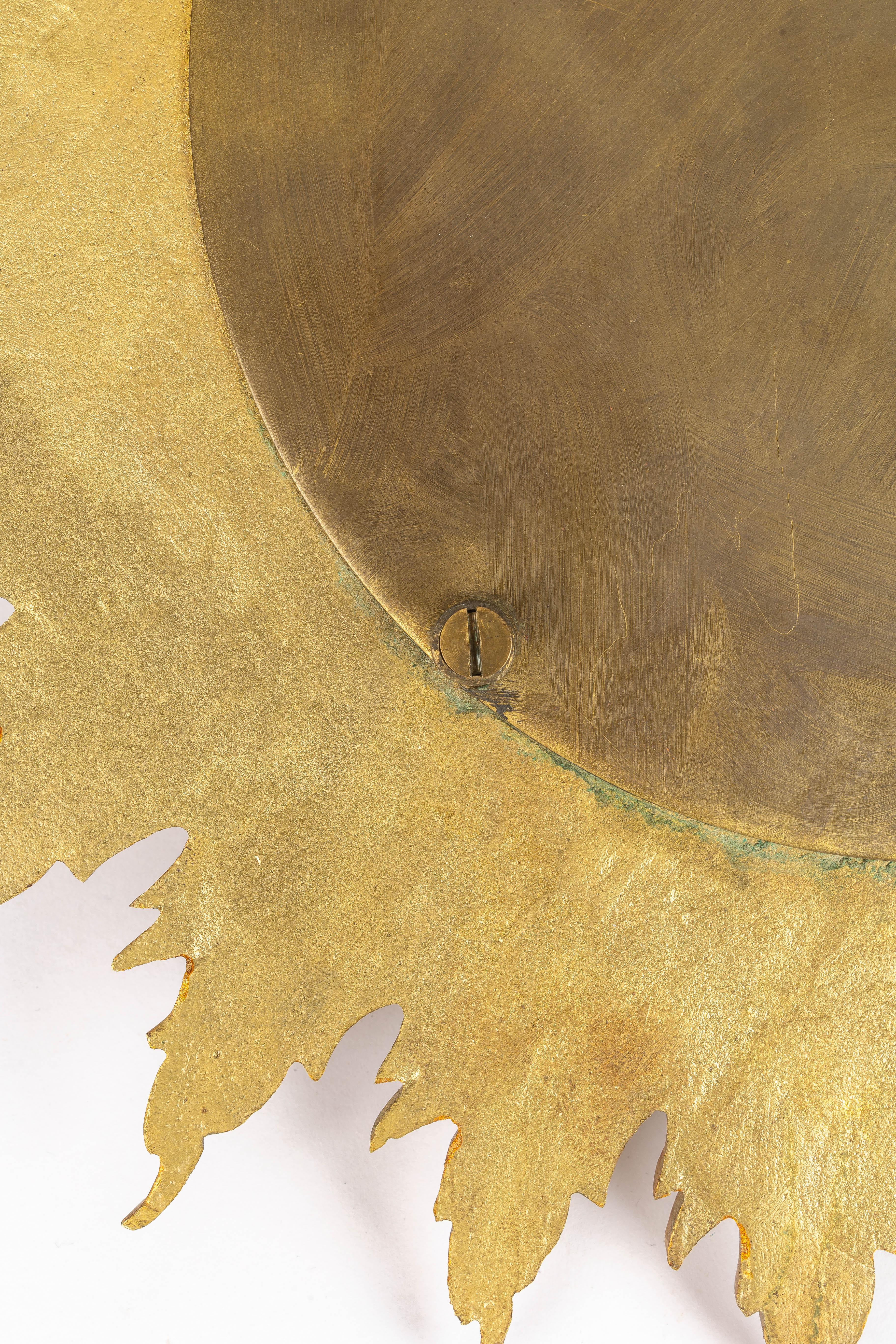 Brass convex sunburst mirror For Sale 2