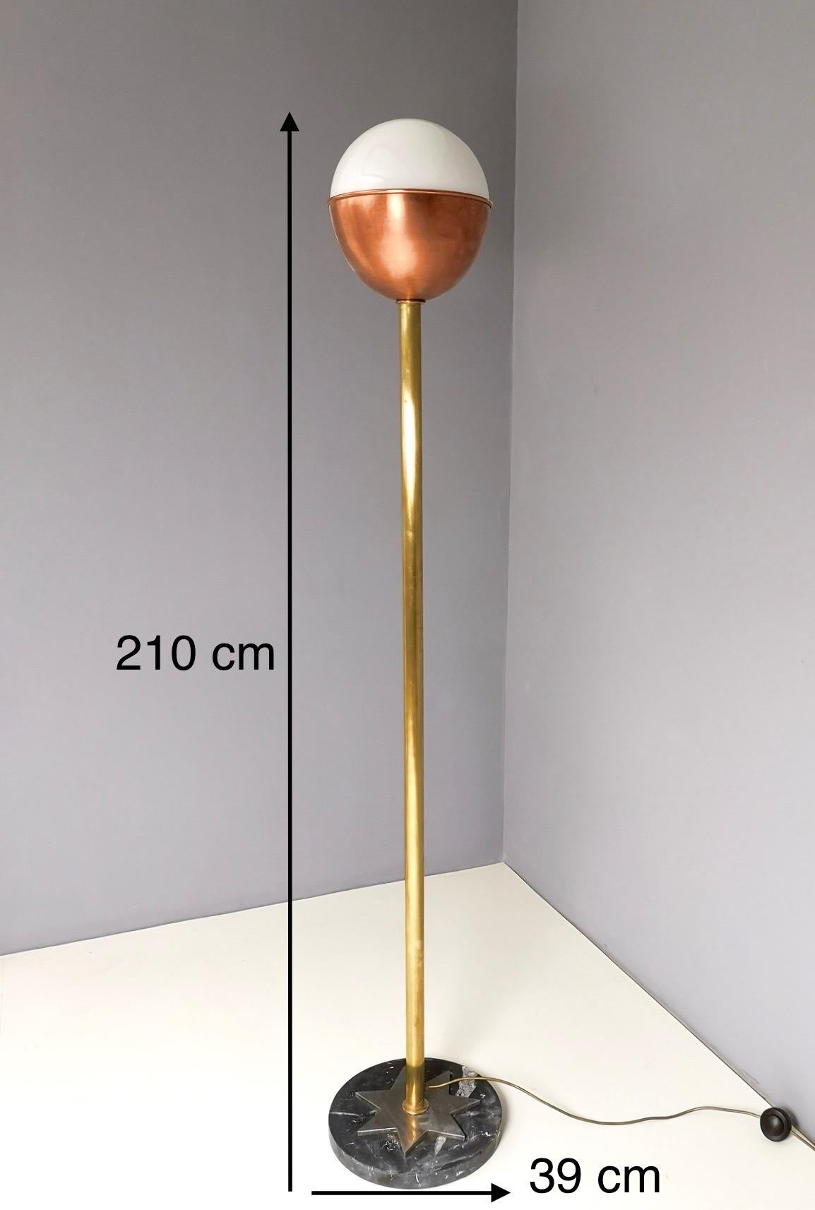 Brass, Copper and Black Marble Floor Lamp 