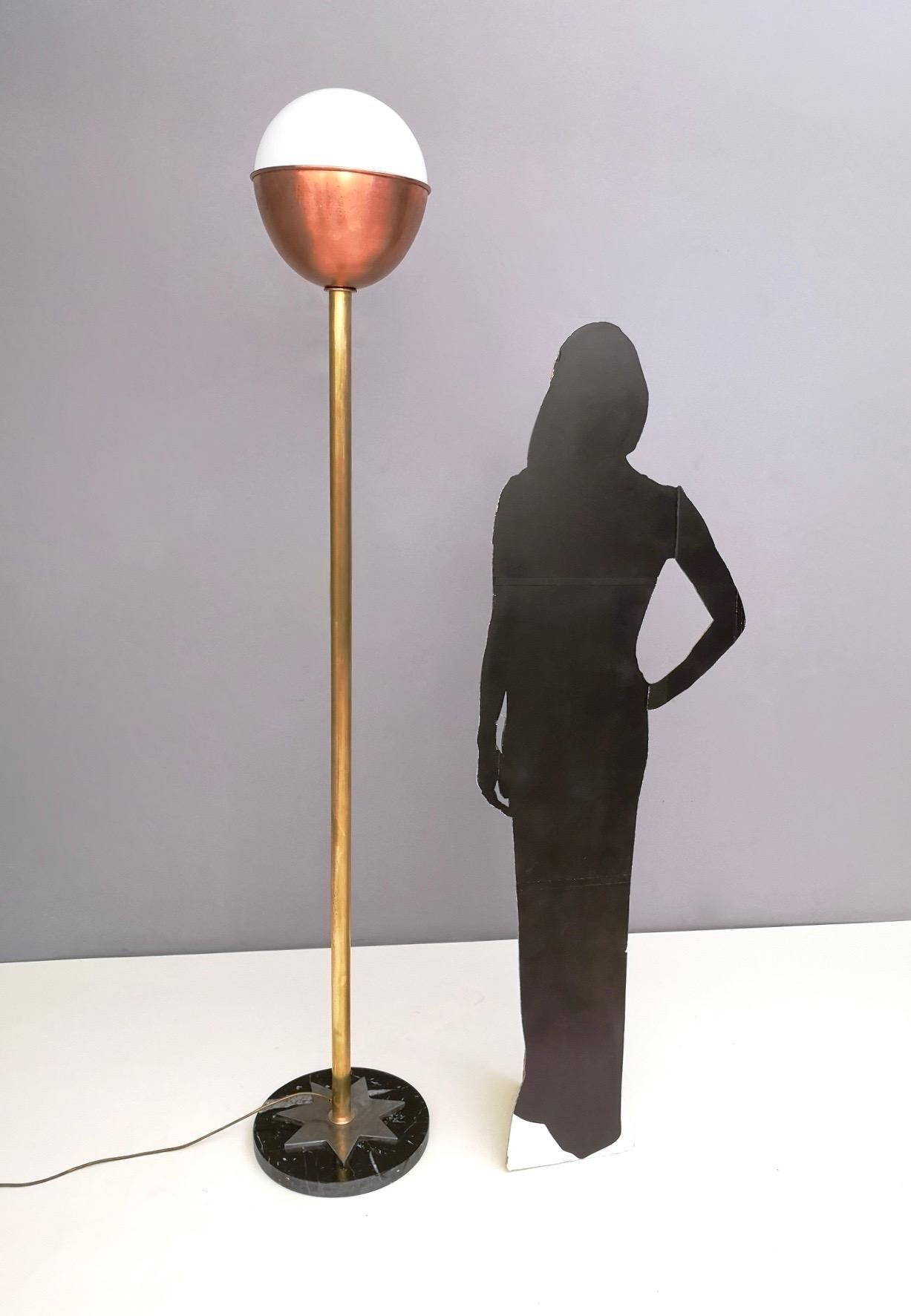 Italian Brass, Copper and Black Marble Floor Lamp 