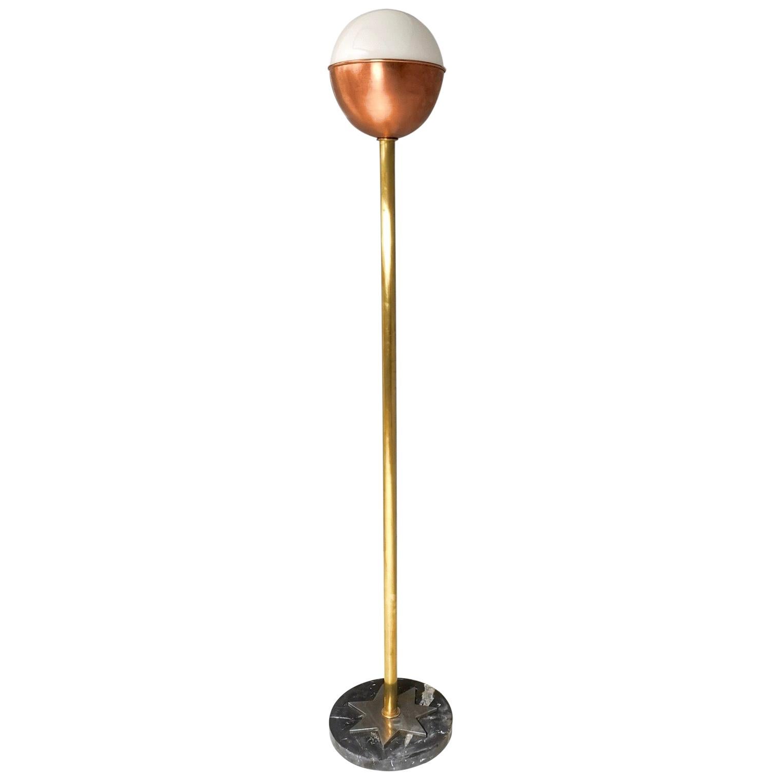 Brass, Copper and Black Marble Floor Lamp "Lampione" by Carmelo La Gaipa, 2019