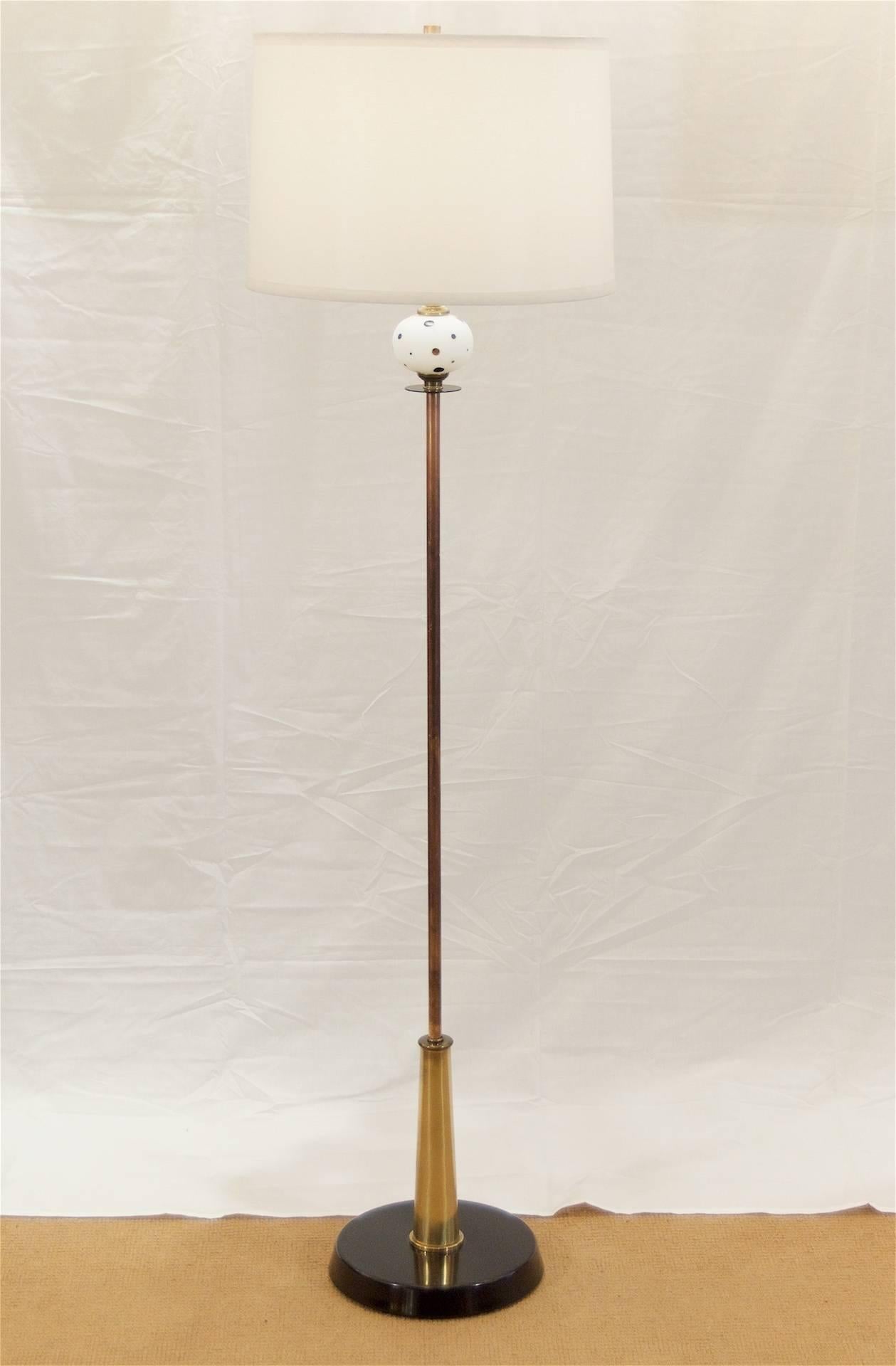 Mid-Century Modern Brass, Copper and Enamel Midcentury Floor Lamp