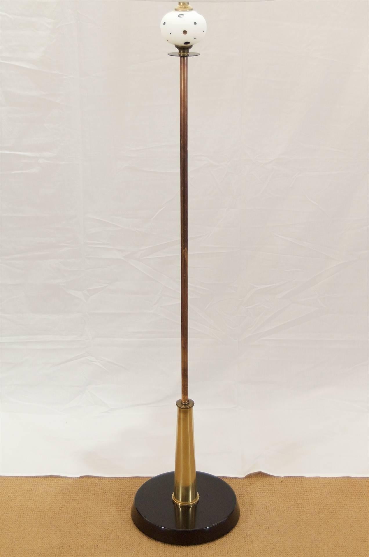 Brass, Copper and Enamel Midcentury Floor Lamp In Excellent Condition In Stamford, CT