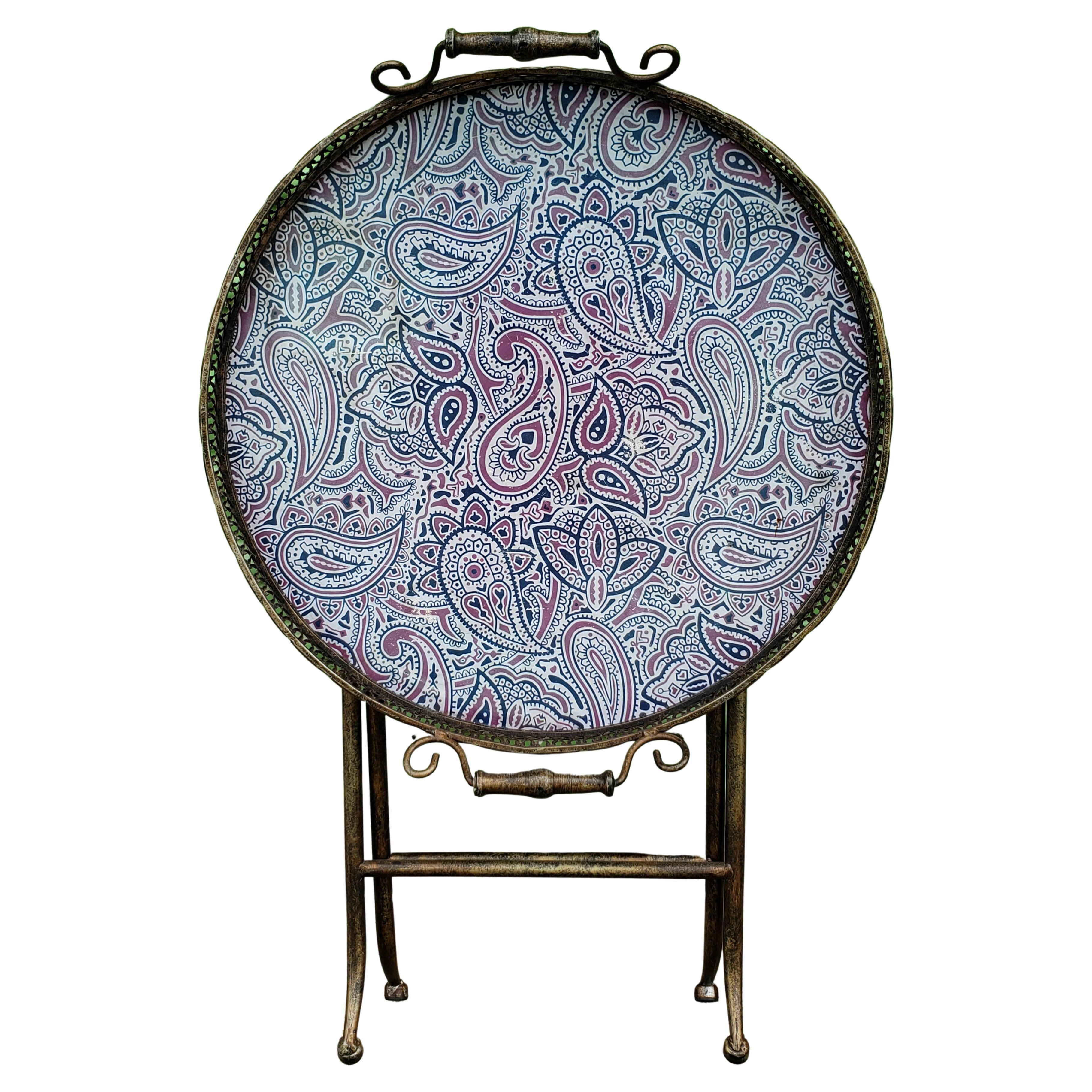 Modern Brass, Copper and Iron Folding Galleried Tray Table  For Sale